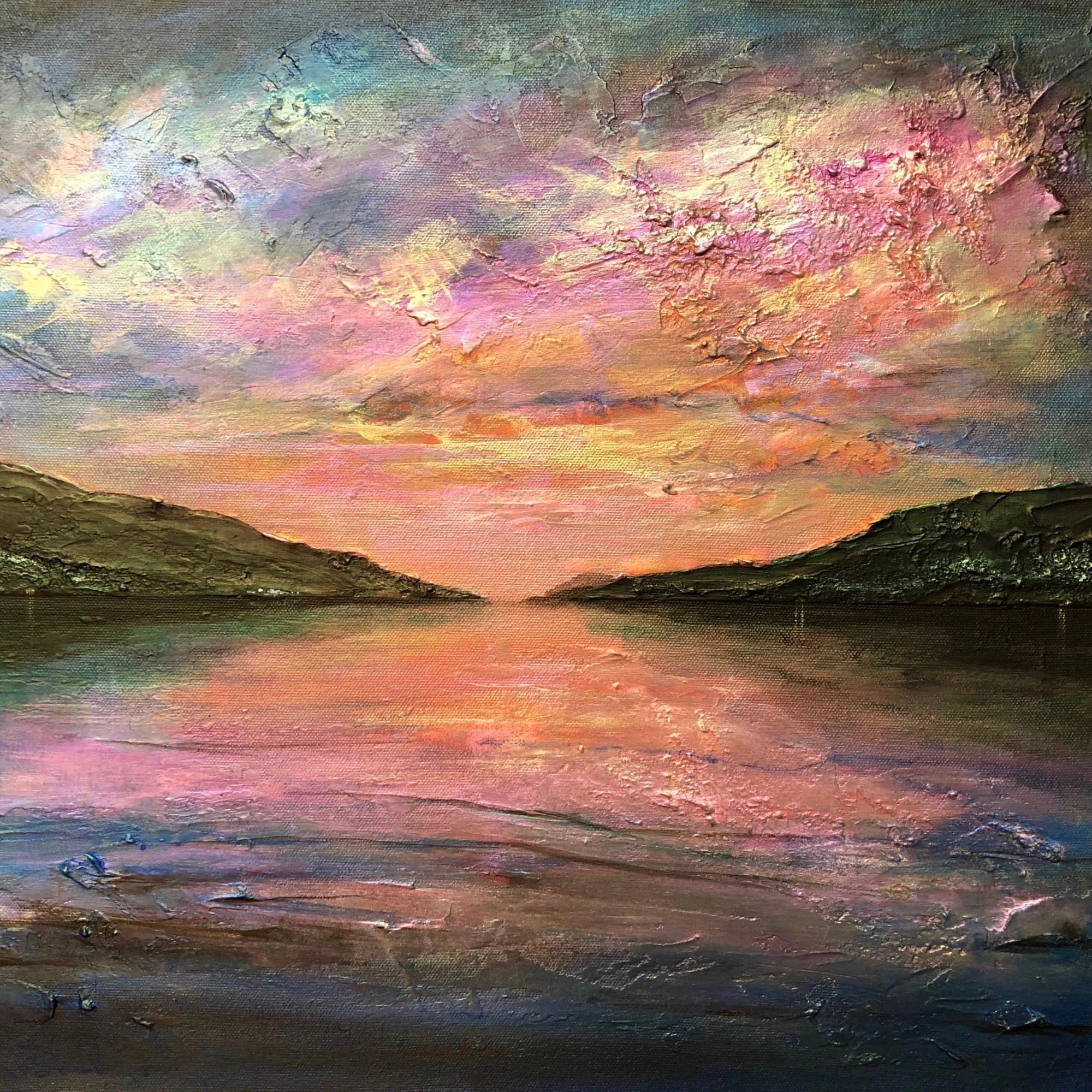 Loch Ness Dawn | Scotland in your Pocket - Lochs & Mountains Art Gallery Worldwide Shipping Impasto Oil Painting Scottish and Paintings