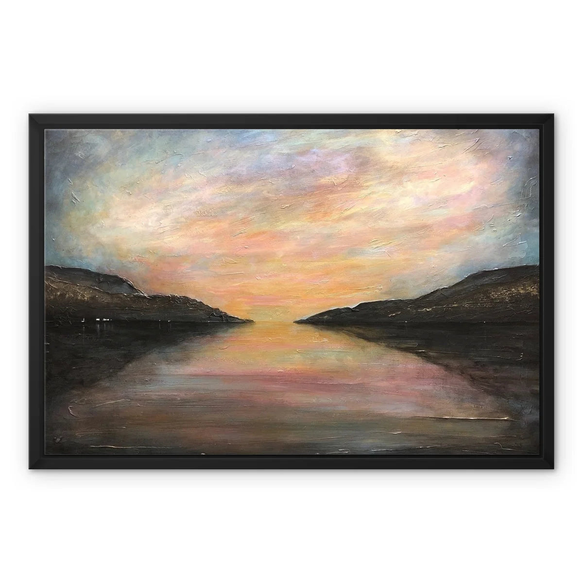 Loch Ness Glow Framed Canvas - Lochs & Mountains Art Gallery Scotland Worldwide Shipping Scottish and Paintings Prints by Artist Hunter