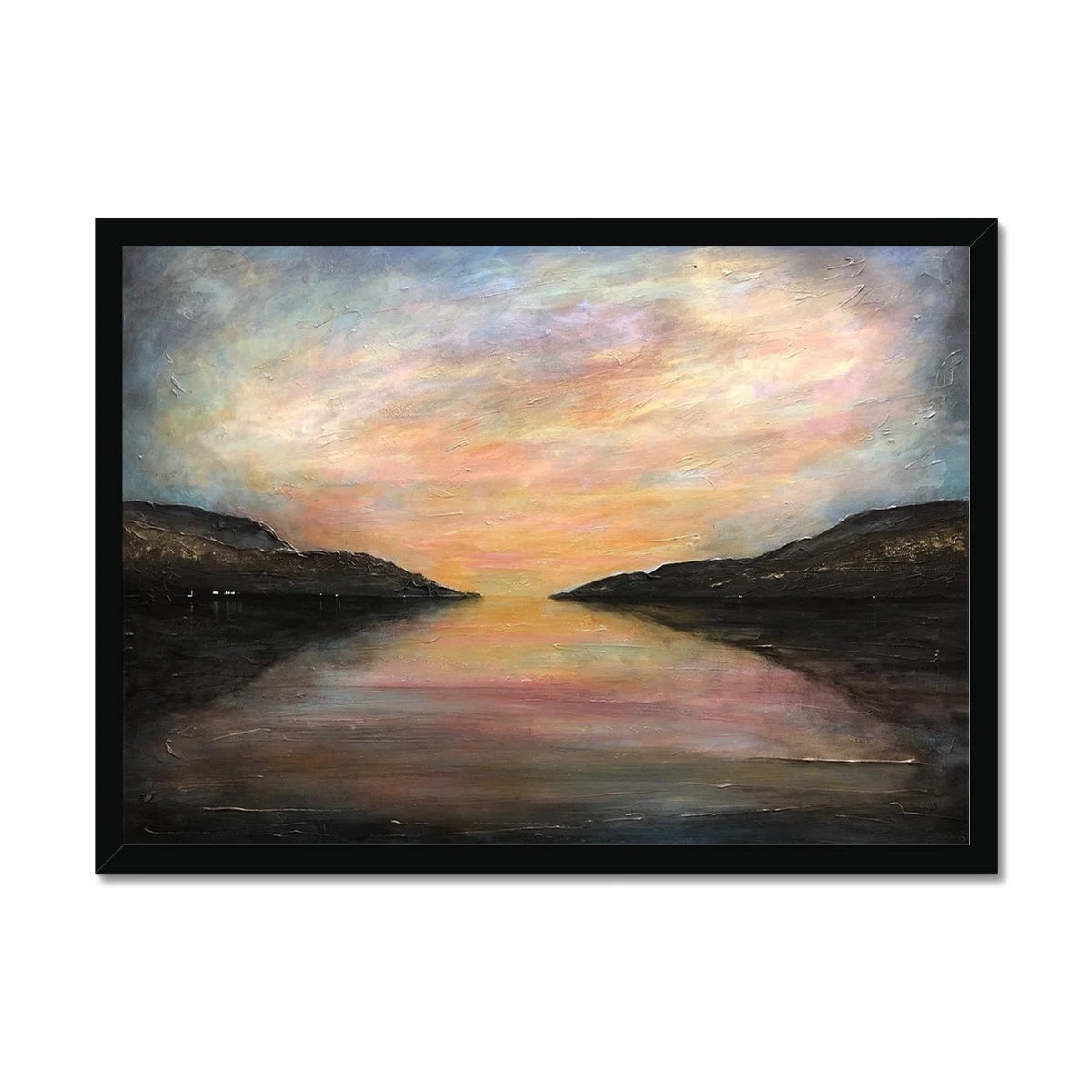 Loch Ness Glow Framed Print - Lochs & Mountains Art Gallery Scotland Worldwide Shipping Scottish and Paintings Prints by Artist Hunter