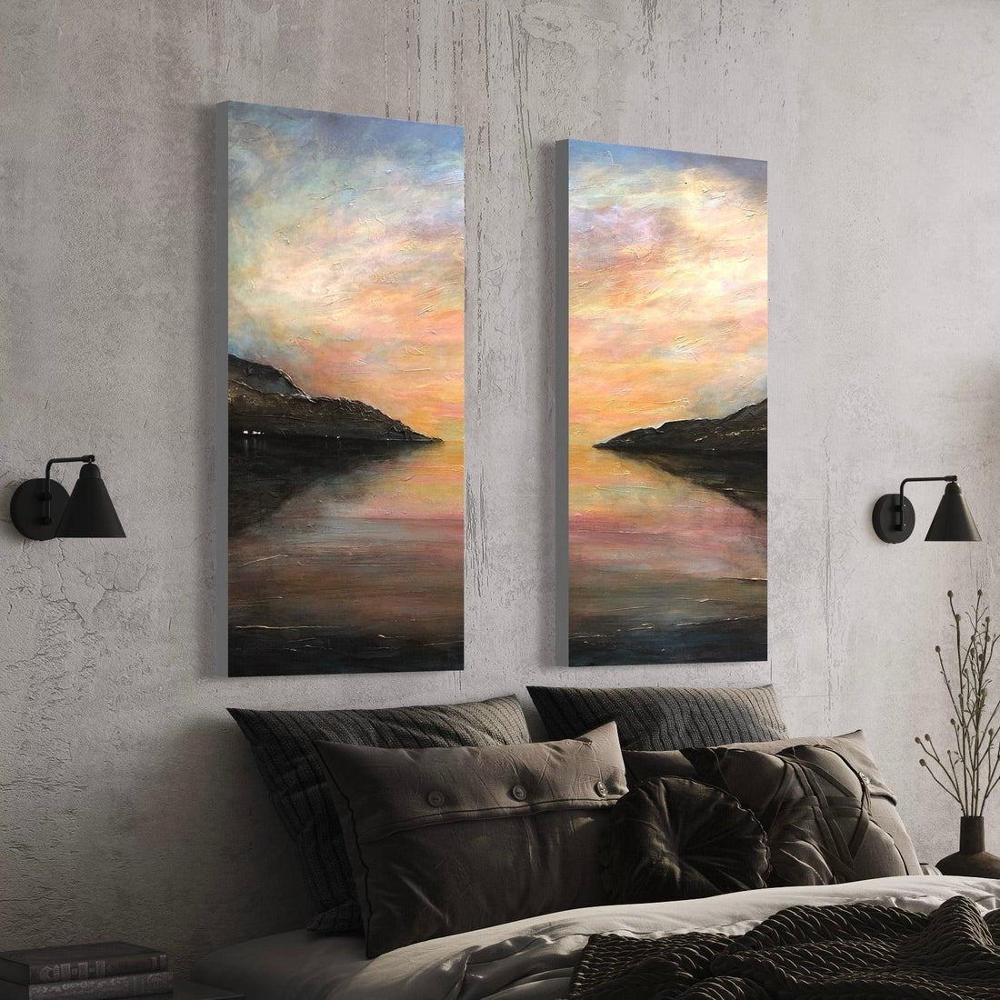 Loch Ness Glow Painting Signed Fine Art Diptych Canvas