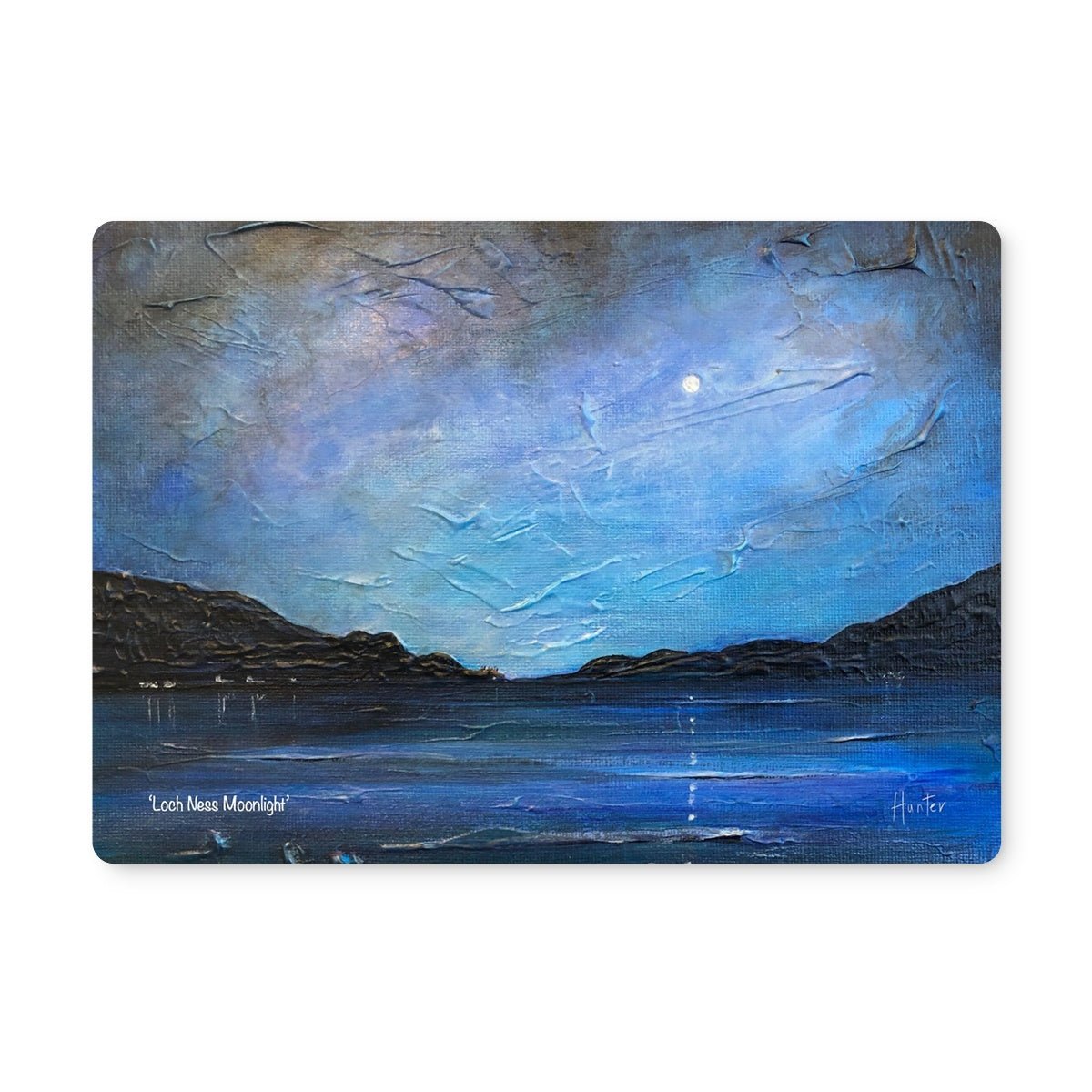 Loch Ness Moonlight Art Gifts Placemat-Placemats-Scottish Lochs & Mountains Art Gallery-Single Placemat-Paintings, Prints, Homeware, Art Gifts From Scotland By Scottish Artist Kevin Hunter