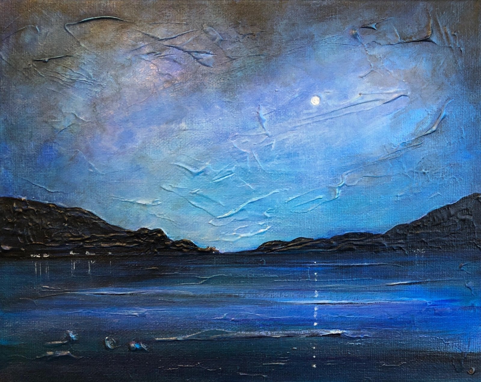 Loch Ness Moonlight-Signed Art Prints By Scottish Artist Hunter-Scottish Lochs & Mountains Art Gallery-Paintings, Prints, Homeware, Art Gifts From Scotland By Scottish Artist Kevin Hunter