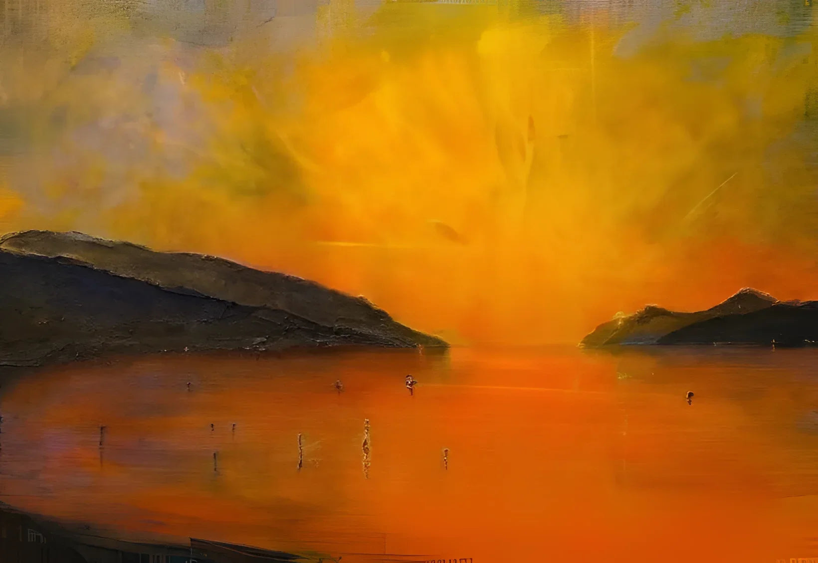 Loch Ness Sunset - Lochs & Mountains Art Gallery Scotland Worldwide Shipping Impressionistic Sunset Landscape Scottish and Paintings Prints
