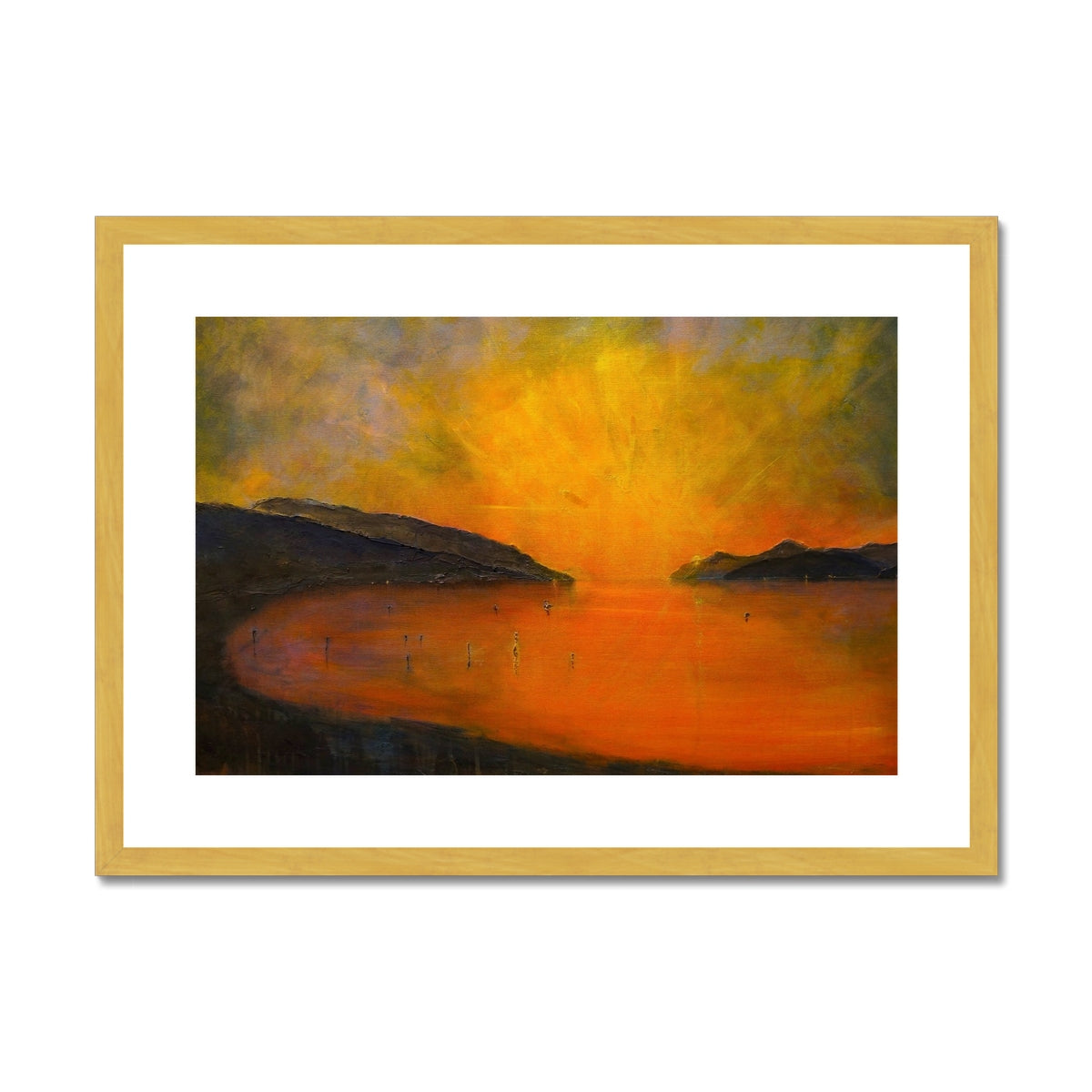 Loch Ness Sunset Painting | Antique Framed & Mounted Prints From Scotland