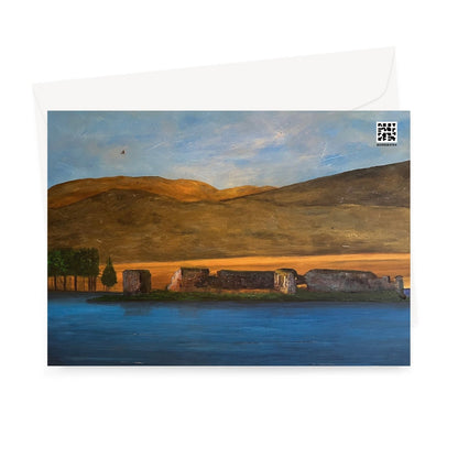 Lochindorb Castle Scottish Art Gifts Greeting Card | Scottish Lochs &amp; Mountains Art Gallery | Paintings, Prints, Homeware and Art Gifts From Scotland By Scottish Artist Kevin Hunter