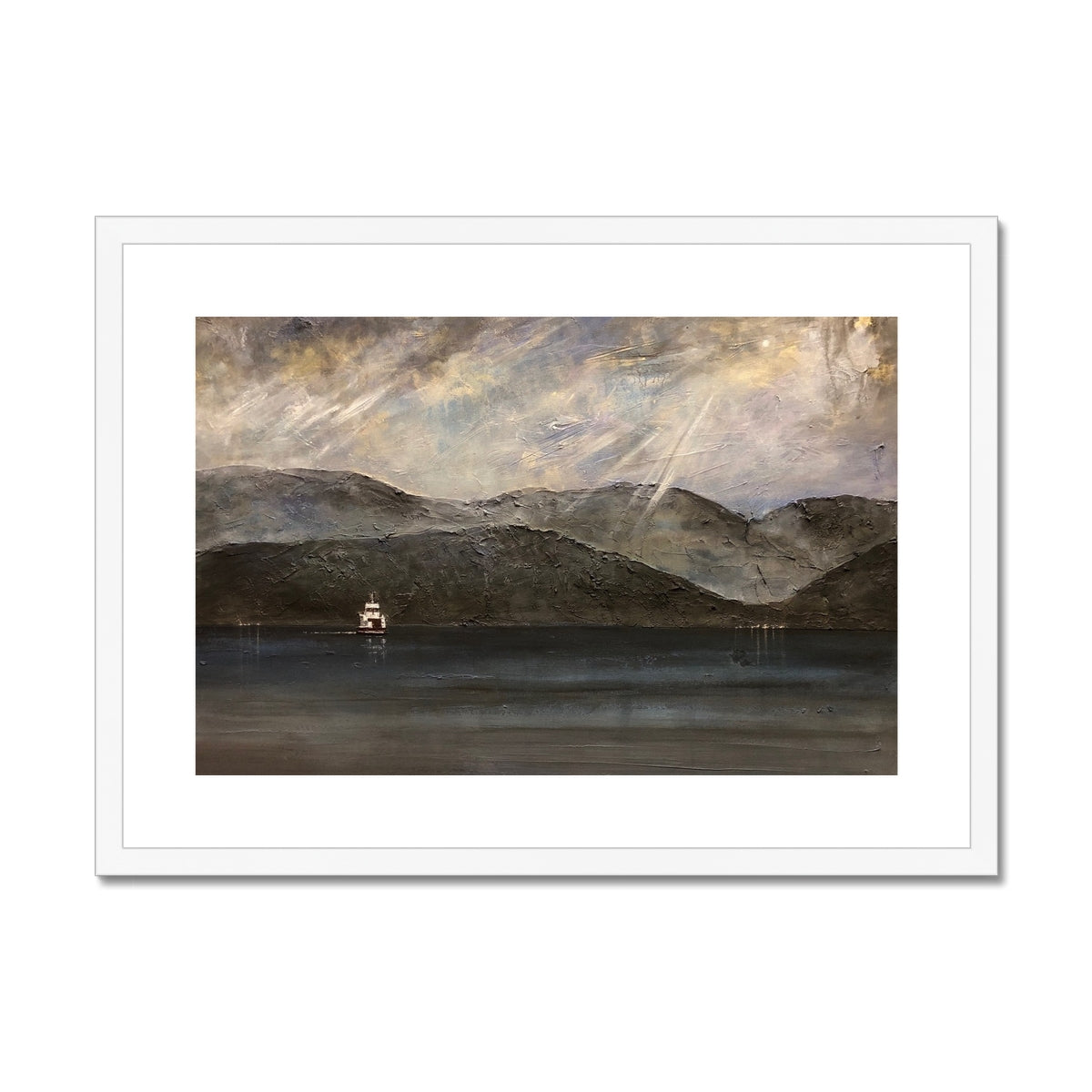 Lochranza Moonlit Ferry Framed & Mounted Print.