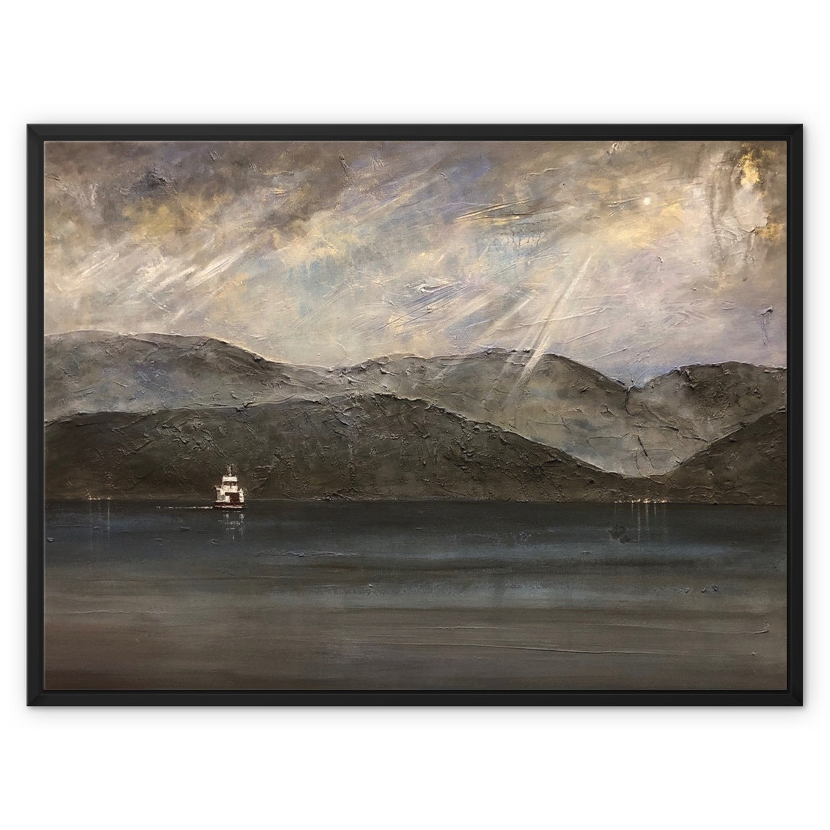 Lochranza Moonlit Ferry Painting | Framed Canvas From Scotland