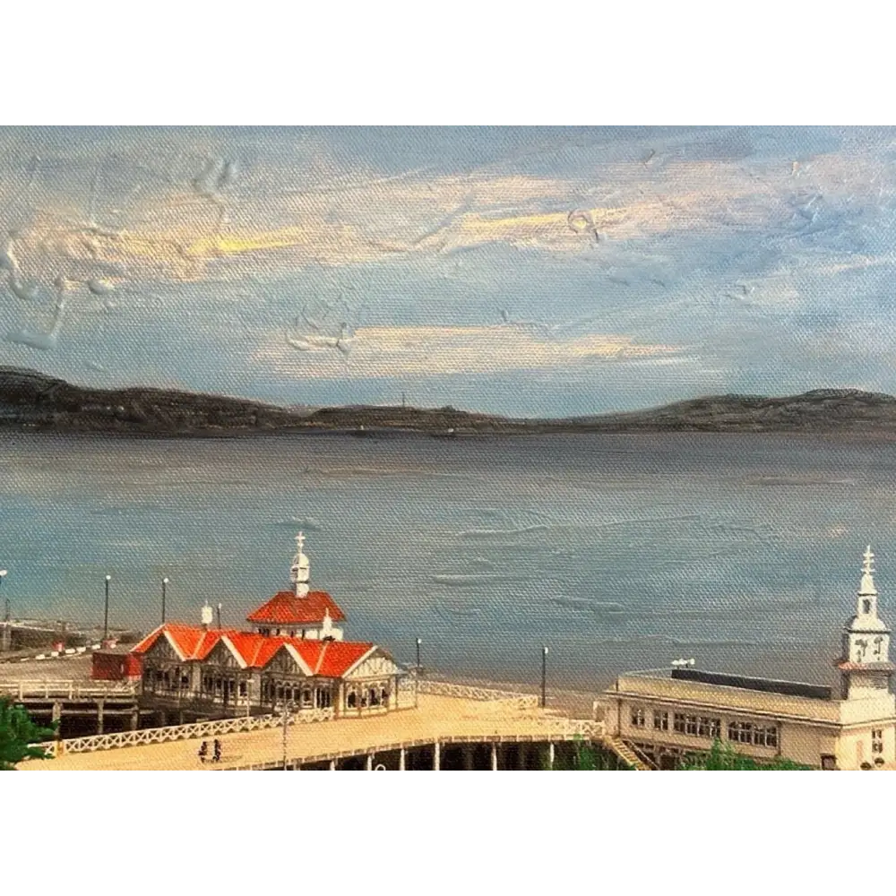 Waterfront buildings with red roofs showcasing Dunoon art prints and River Clyde artwork