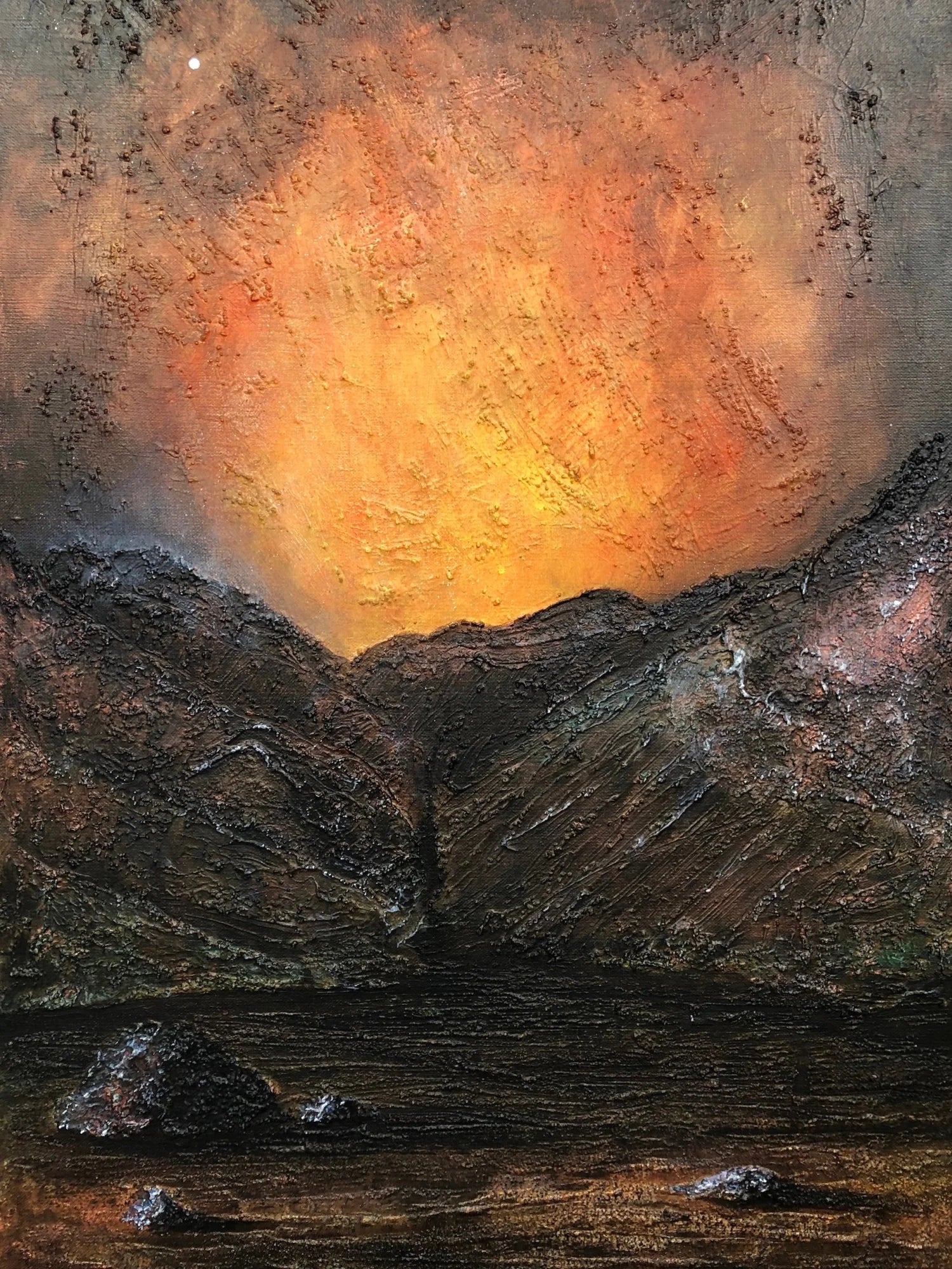 Lost Valley Moonlight | Simon Reeve Commission Painting - Glencoe Art Gallery Scotland Worldwide Shipping Textured Painting Fiery Kevin