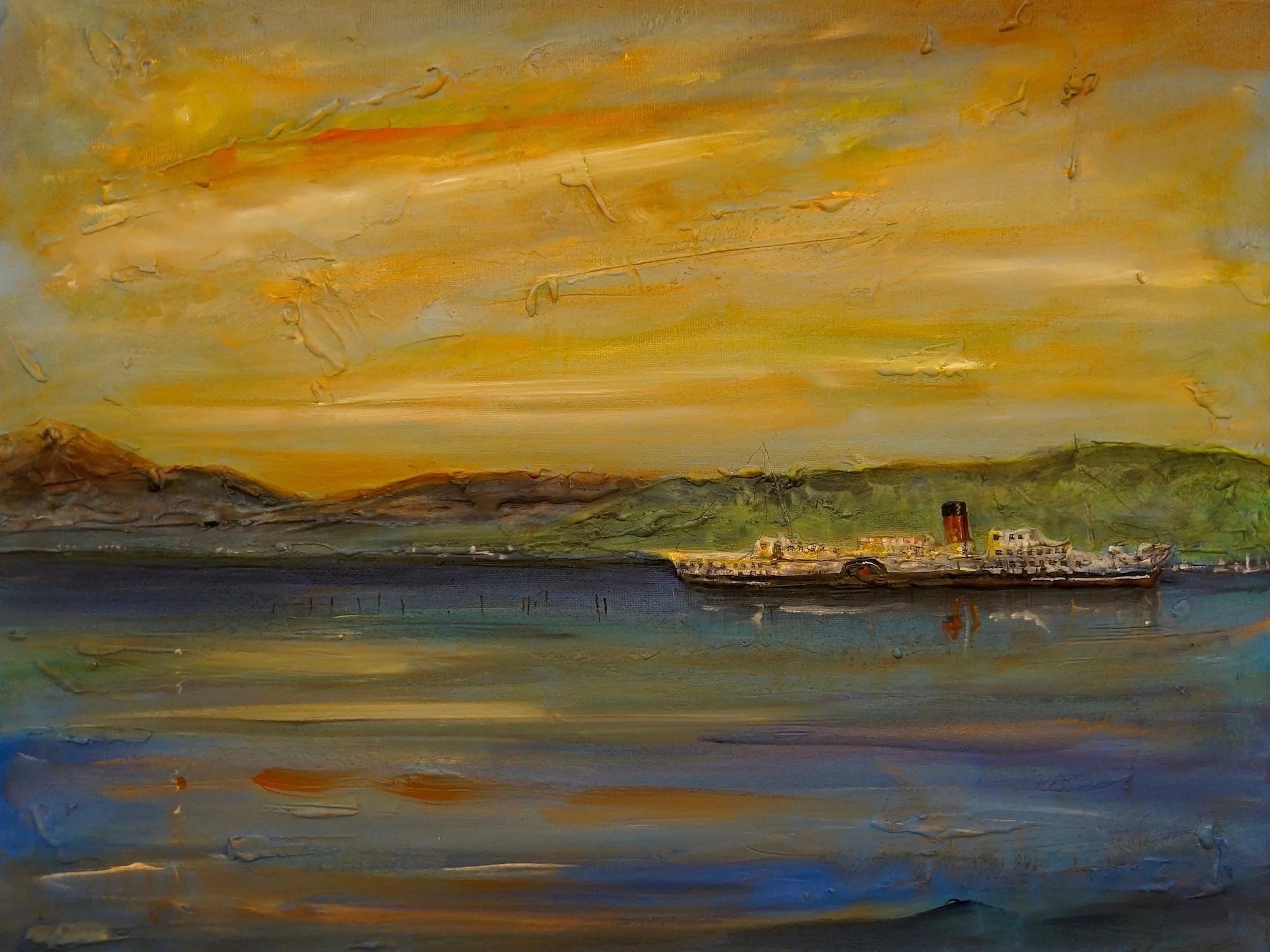 Maid of the Loch Sunset - Lochs & Mountains Art Gallery Scotland Worldwide Shipping Paddle Steamer Black Scottish and Paintings Prints