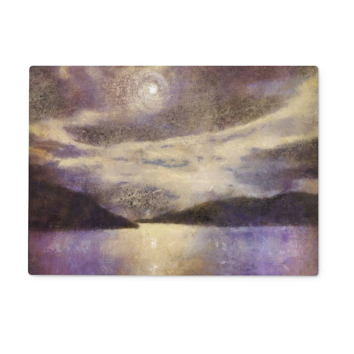 Moonlight Meets Lewis &amp; Harris Art Gifts Glass Chopping Board | Hebridean Islands Art Gallery | Paintings, Prints, Homeware and Art Gifts From Scotland By Scottish Artist Kevin Hunter