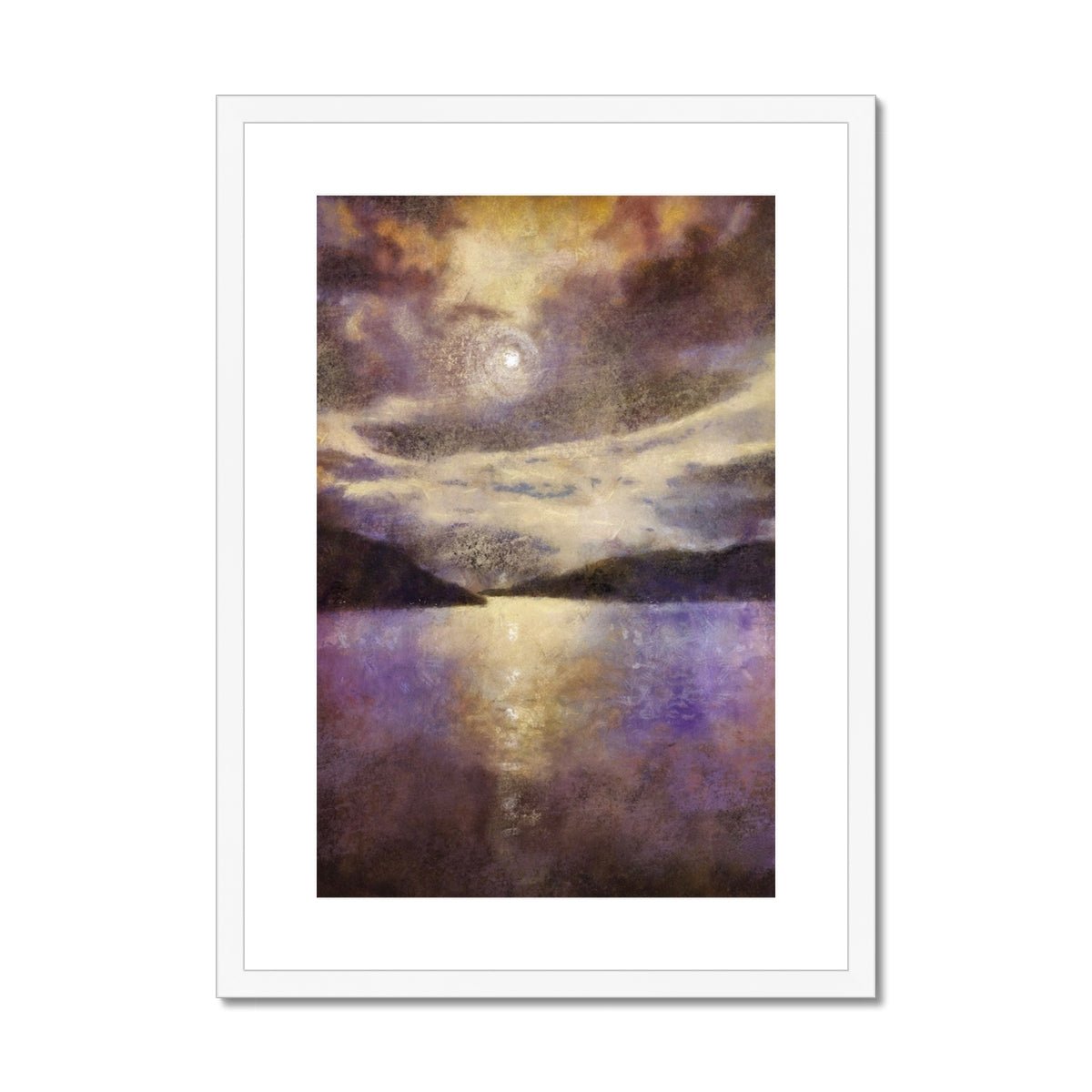 Moonlight Meets Lewis & Harris Painting | Framed & Mounted Prints From Scotland-Framed & Mounted Prints-Hebridean Islands Art Gallery-A2 Portrait-White Frame-Paintings, Prints, Homeware, Art Gifts From Scotland By Scottish Artist Kevin Hunter