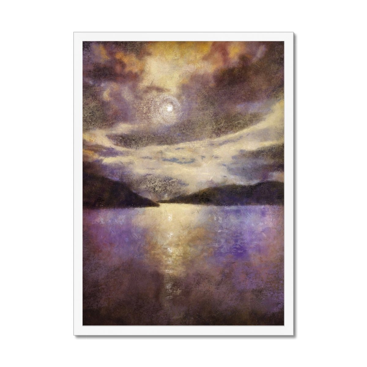 Moonlight Meets Lewis & Harris Painting | Framed Prints From Scotland-Framed Prints-Hebridean Islands Art Gallery-A2 Portrait-White Frame-Paintings, Prints, Homeware, Art Gifts From Scotland By Scottish Artist Kevin Hunter