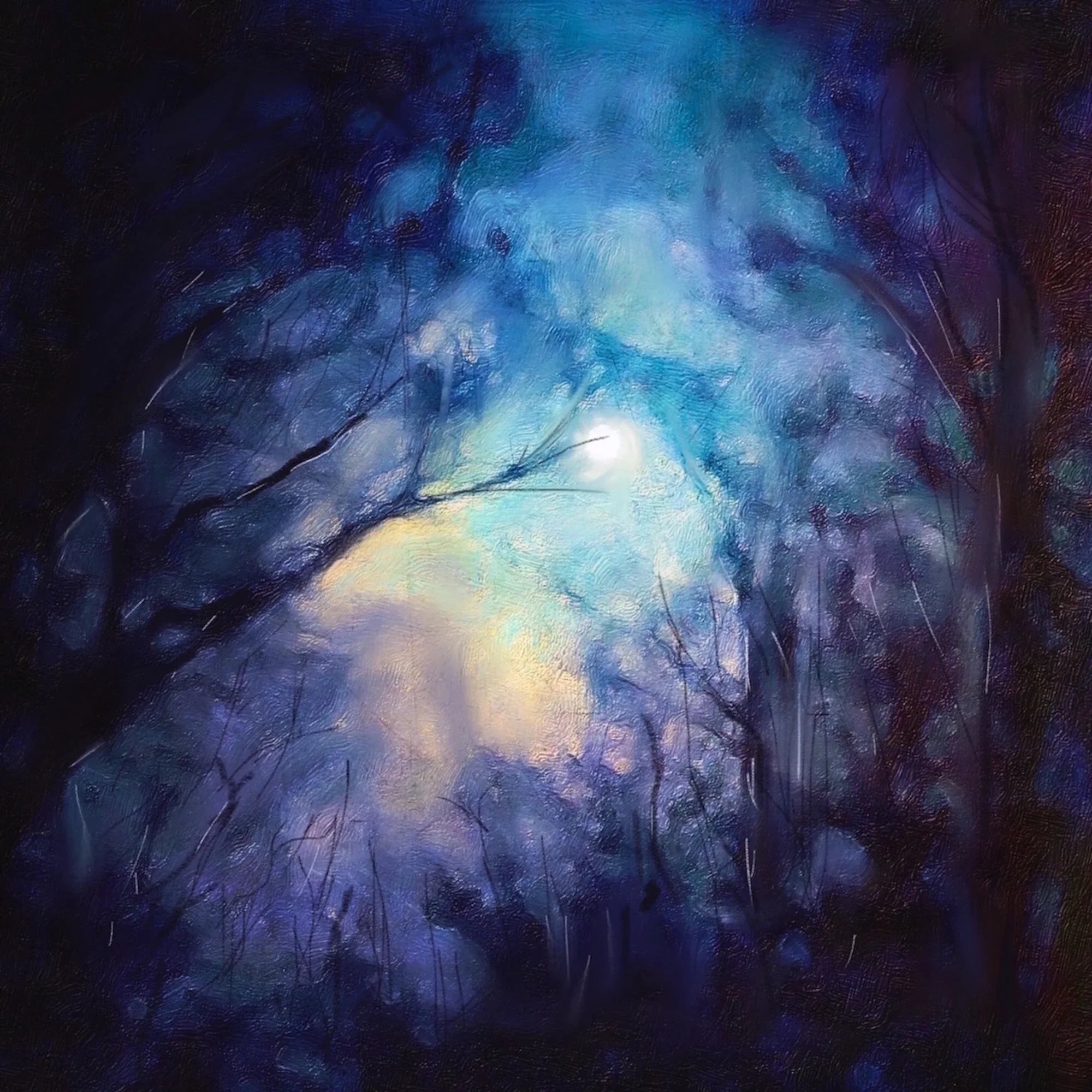 A Moonlit Highland Wood | Scotland in your Pocket - Highlands & Lowlands Art Gallery Worldwide Shipping Vibrant Abstract Painting Scottish