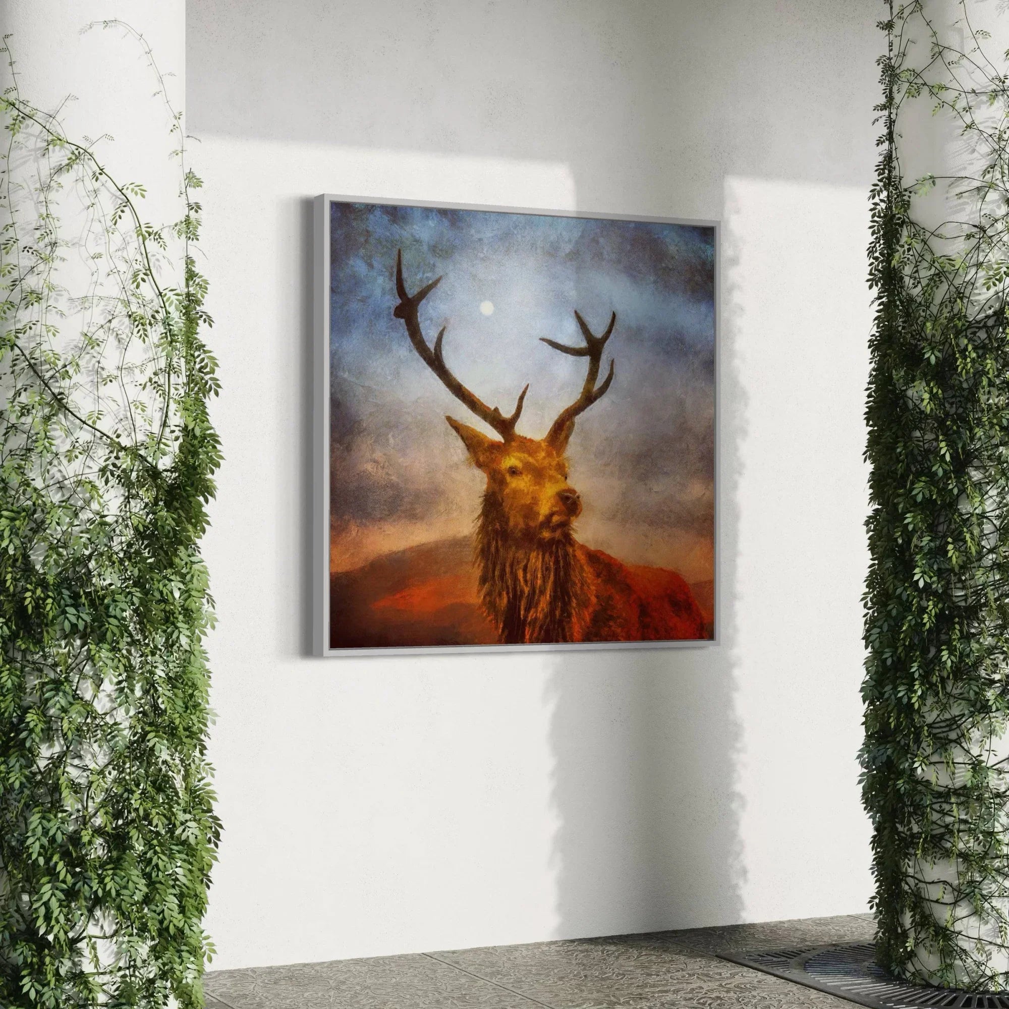 A Moonlit Stag | Statement Interior Wall Art from Scotland - Highlands & Lowlands Gallery Worldwide Shipping Framed Painting Stag Scottish