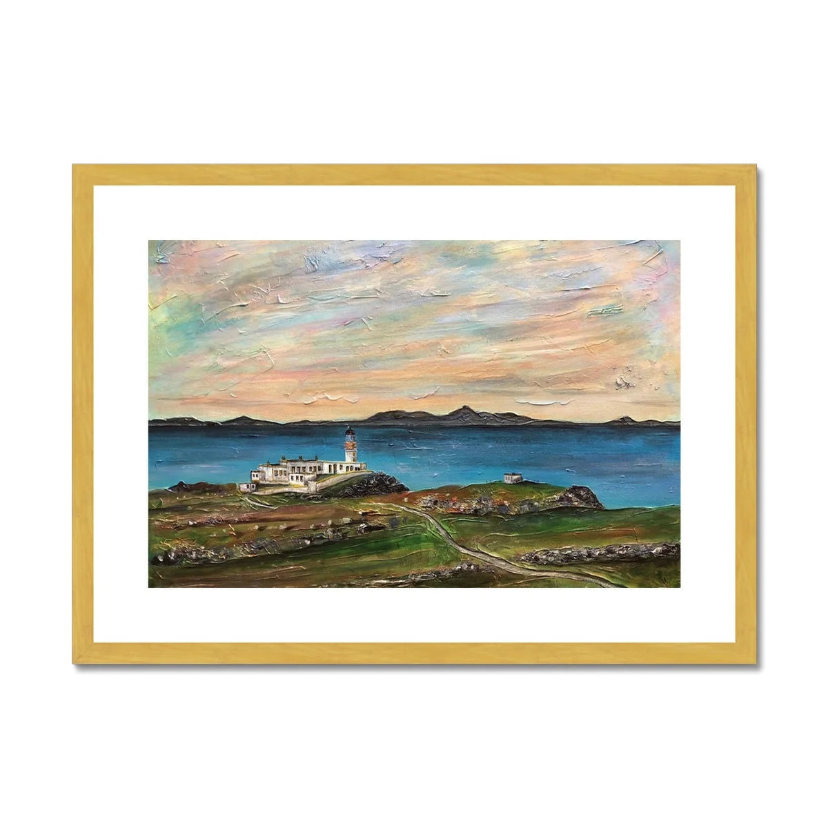 Neist Point Lighthouse Skye Antique Framed & Mounted Print - Art Gallery Scotland Worldwide Shipping Scottish Landscape Paintings