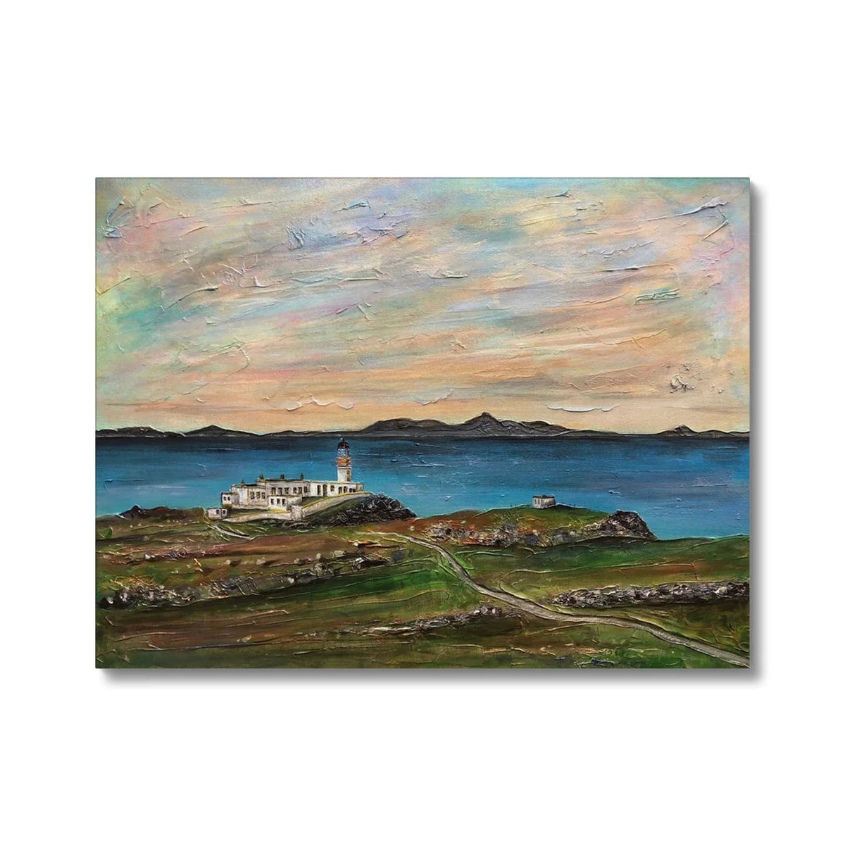 Neist Point Lighthouse Skye Canvas - Art Gallery Scotland Worldwide Shipping Scottish Landscape Paintings and Prints by Artist Hunter