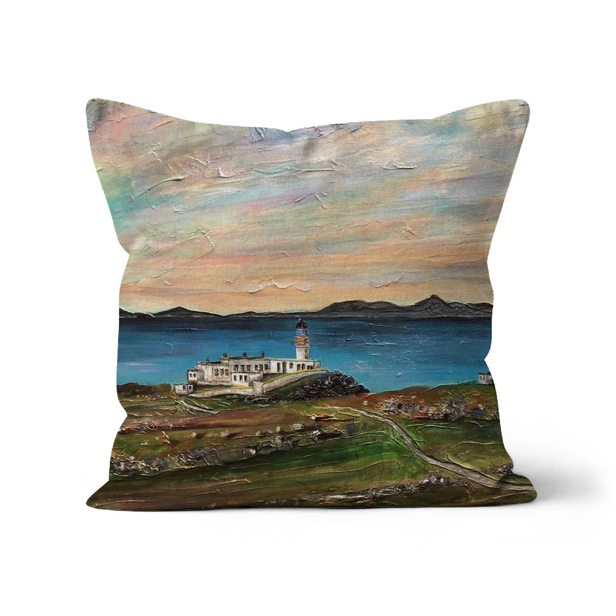 Neist Point Lighthouse Skye Cushion - Art Gallery Scotland Worldwide Shipping Scottish Landscape Paintings and Prints