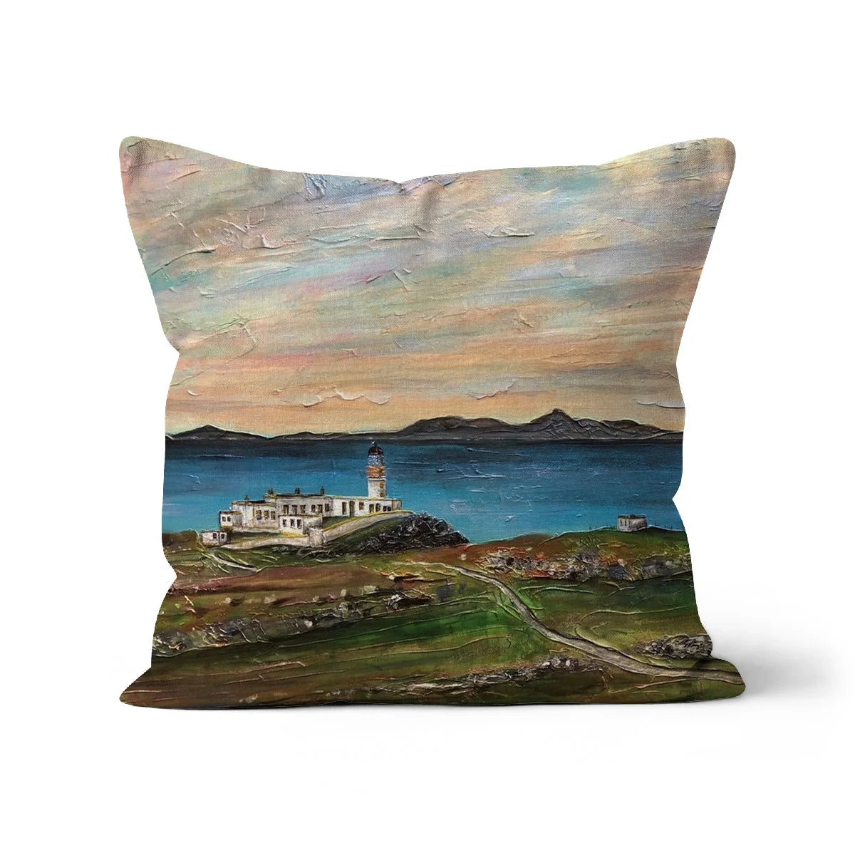 Neist Point Lighthouse Skye Cushion - Art Gallery Scotland Worldwide Shipping Scottish Landscape Paintings and Prints