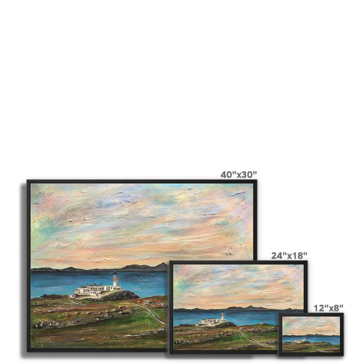 Neist Point Lighthouse Skye Framed Canvas - Art Gallery Scotland Worldwide Shipping Scottish Landscape Paintings and Prints by Artist Hunter