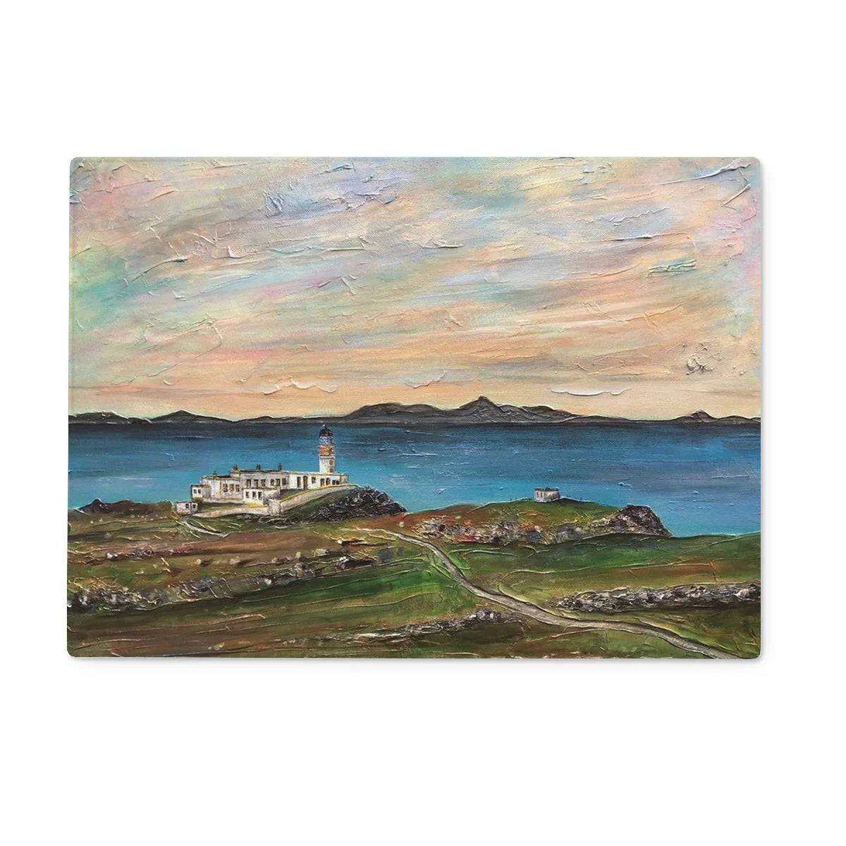 Neist Point Lighthouse Skye Glass Chopping Board - Art Gallery Scotland Worldwide Shipping Scottish Landscape Paintings and Prints