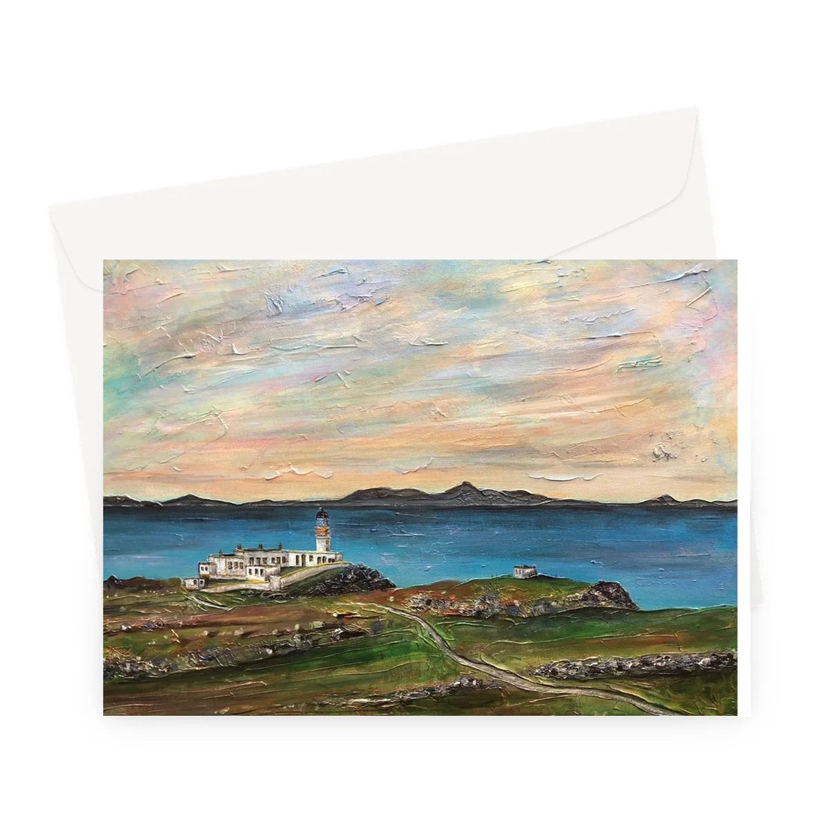 Neist Point Lighthouse Skye Greeting Card - Art Gallery Scotland Worldwide Shipping Scottish Landscape Paintings and Prints