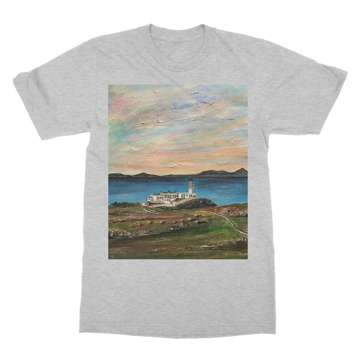 Neist Point Lighthouse Skye Softstyle T-shirt - Art Gallery Scotland Worldwide Shipping Scottish Landscape Paintings and Prints
