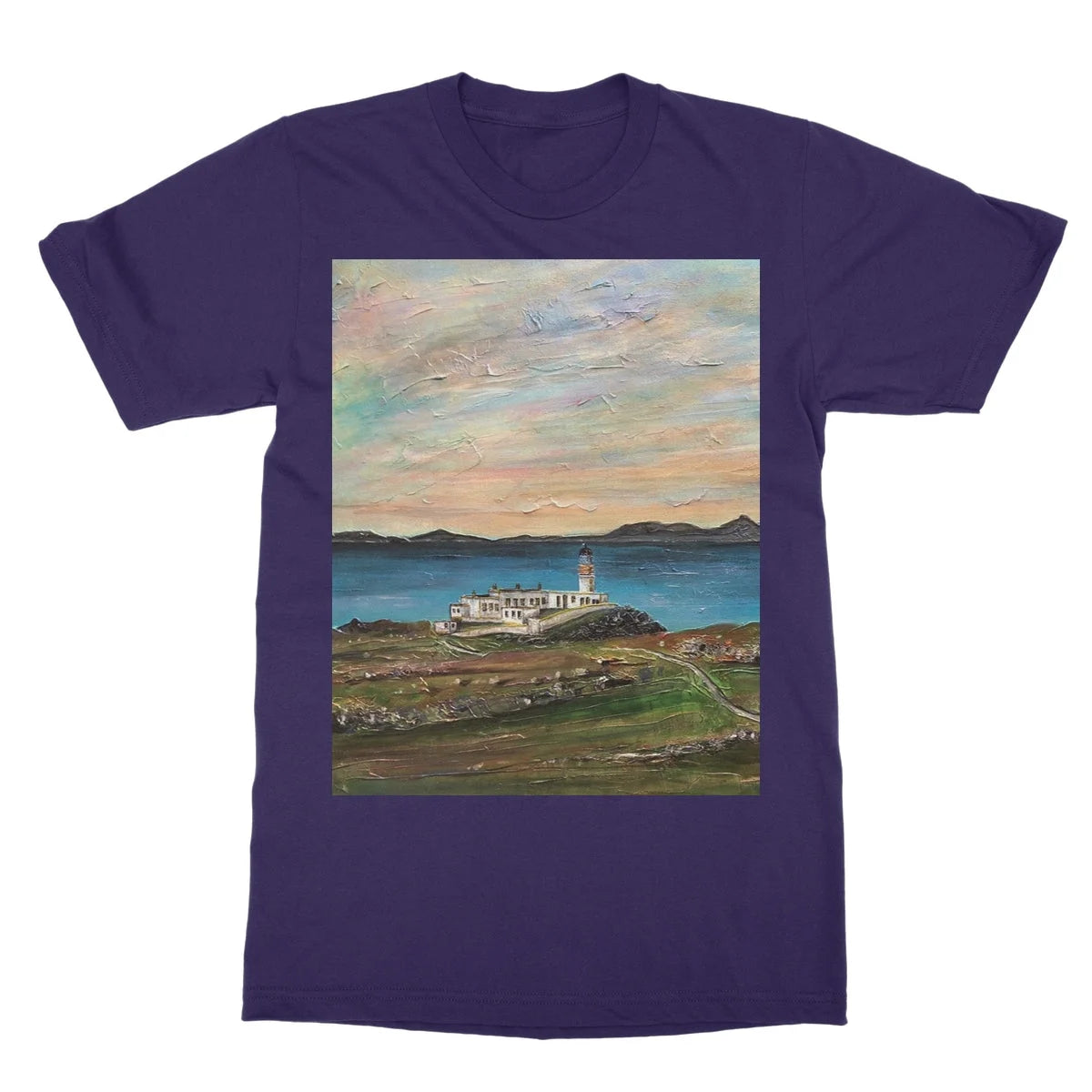 Neist Point Lighthouse Skye Softstyle T-shirt - Art Gallery Scotland Worldwide Shipping Scottish Landscape Paintings and Prints