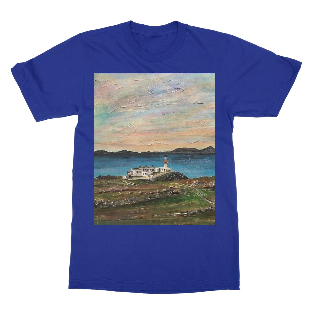 Neist Point Lighthouse Skye Softstyle T-shirt - Art Gallery Scotland Worldwide Shipping Scottish Landscape Paintings and Prints