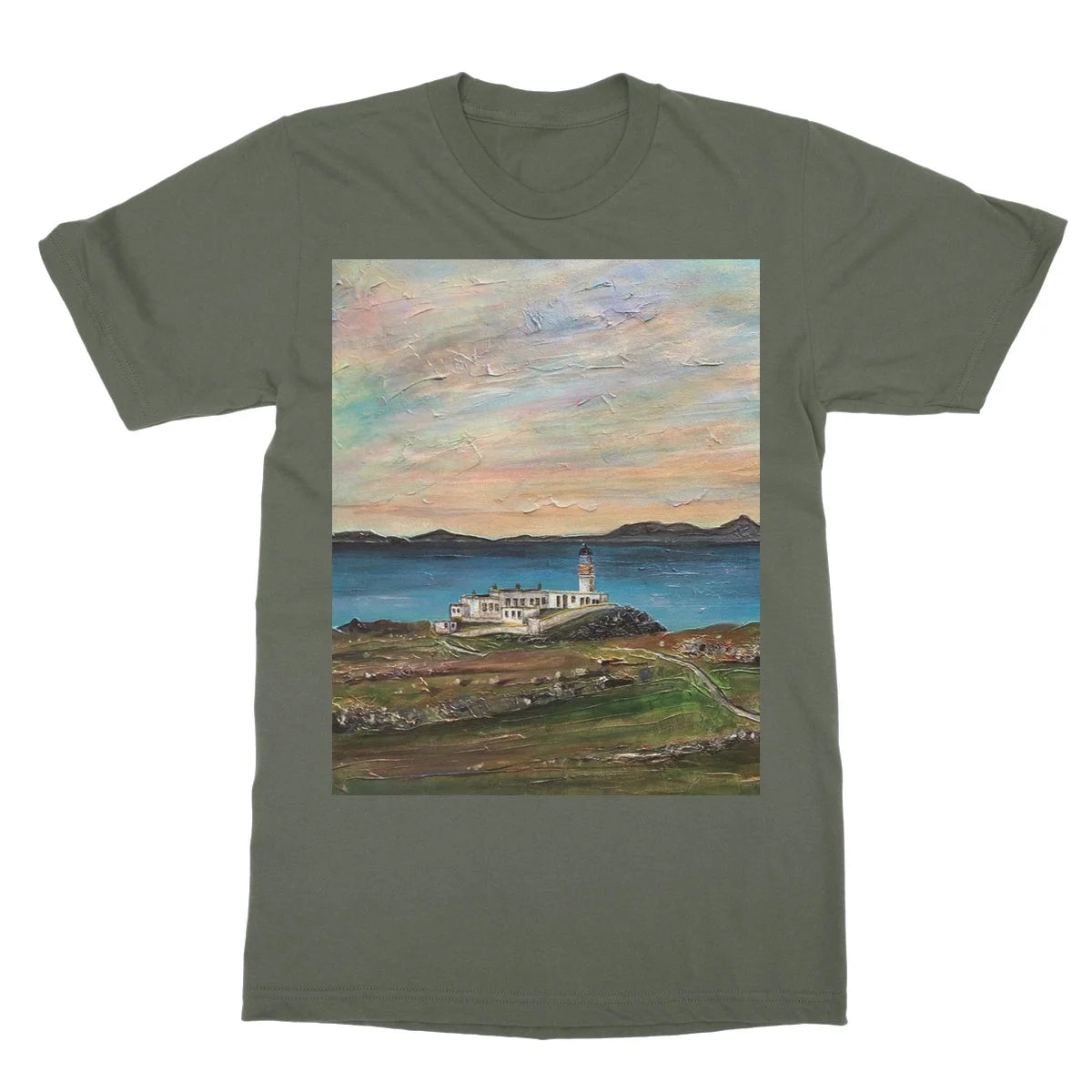 Neist Point Lighthouse Skye Softstyle T-shirt - Art Gallery Scotland Worldwide Shipping Scottish Landscape Paintings and Prints