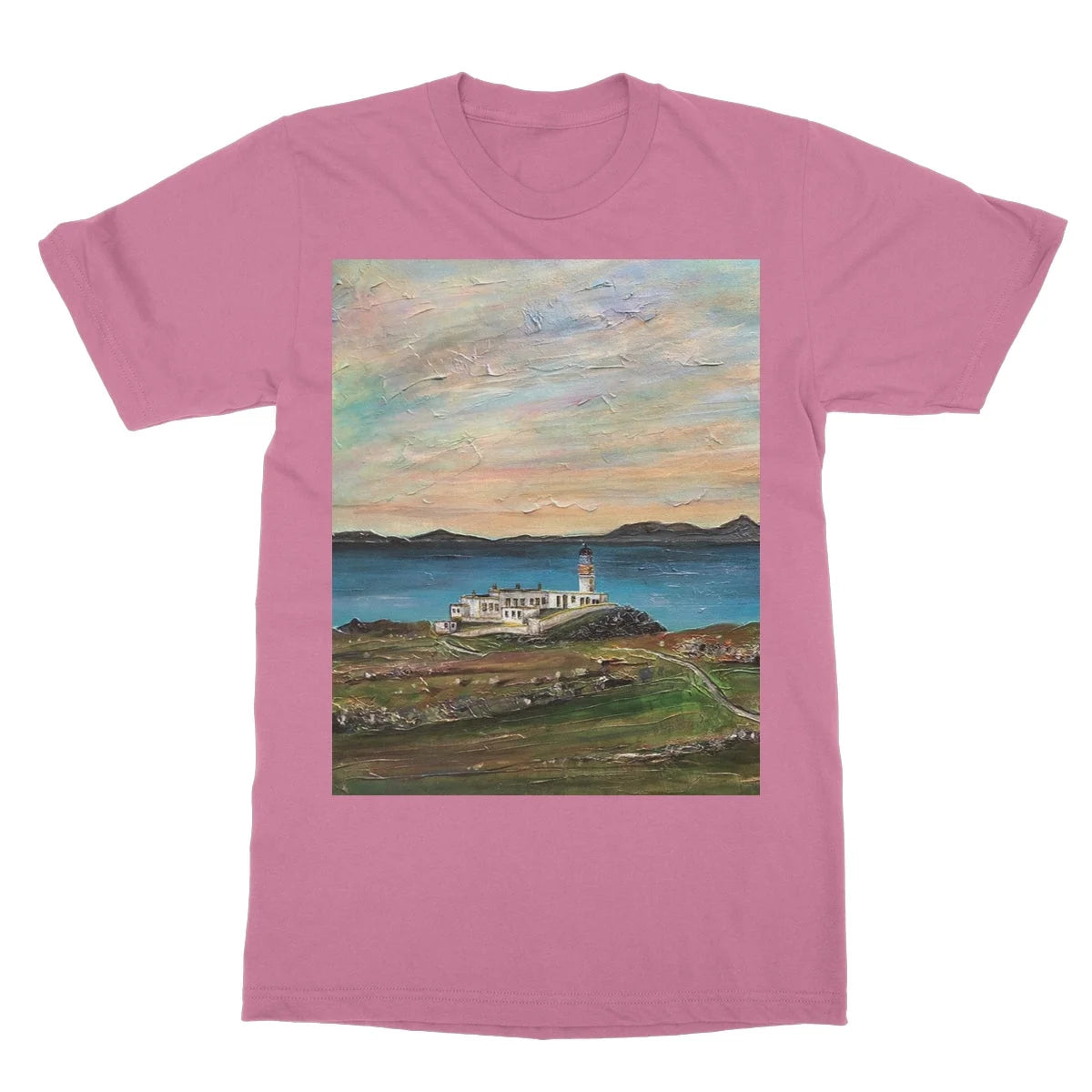 Neist Point Lighthouse Skye Softstyle T-shirt - Art Gallery Scotland Worldwide Shipping Scottish Landscape Paintings and Prints