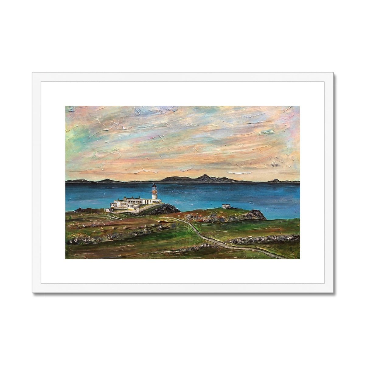 Neist Point Skye Painting | Framed & Mounted Prints From Scotland-Framed & Mounted Prints-Skye Art Gallery-A2 Landscape-White Frame-Paintings, Prints, Homeware, Art Gifts From Scotland By Scottish Artist Kevin Hunter
