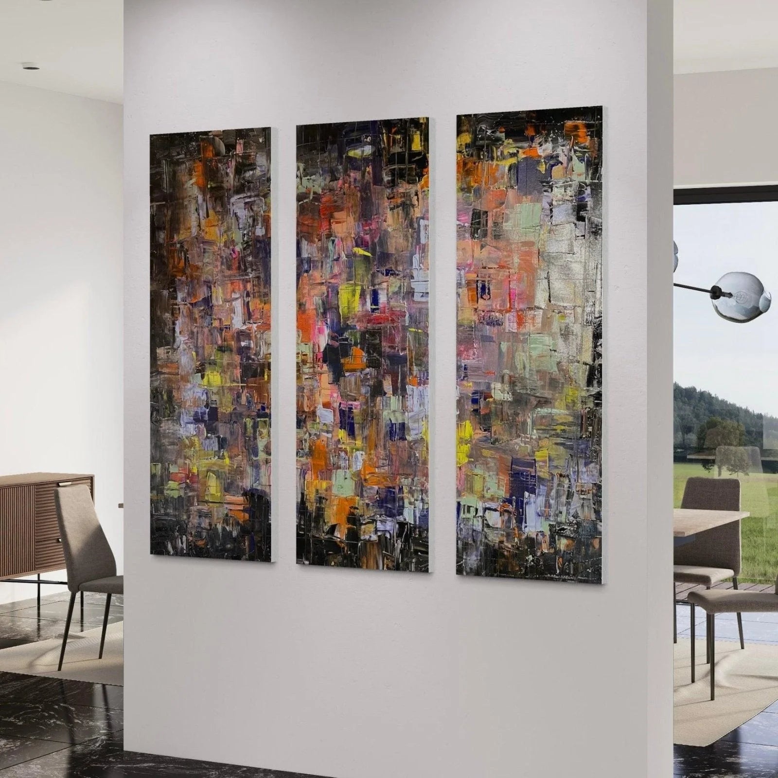 Never Enough Triptych | Statement Interior Wall Art from Scotland - Abstract & Impressionistic Gallery Worldwide Shipping Three Abstract