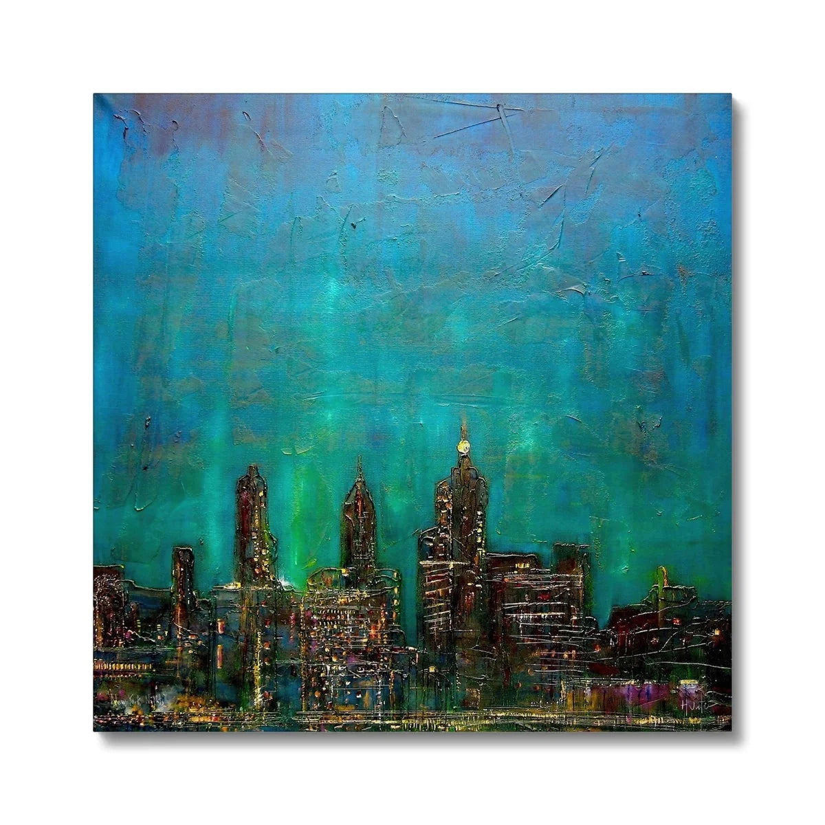 New York Nights Original Cityscape Painting on Canvas - World Art Gallery Scotland Worldwide Shipping Hunter Scottish Prints and Landscape