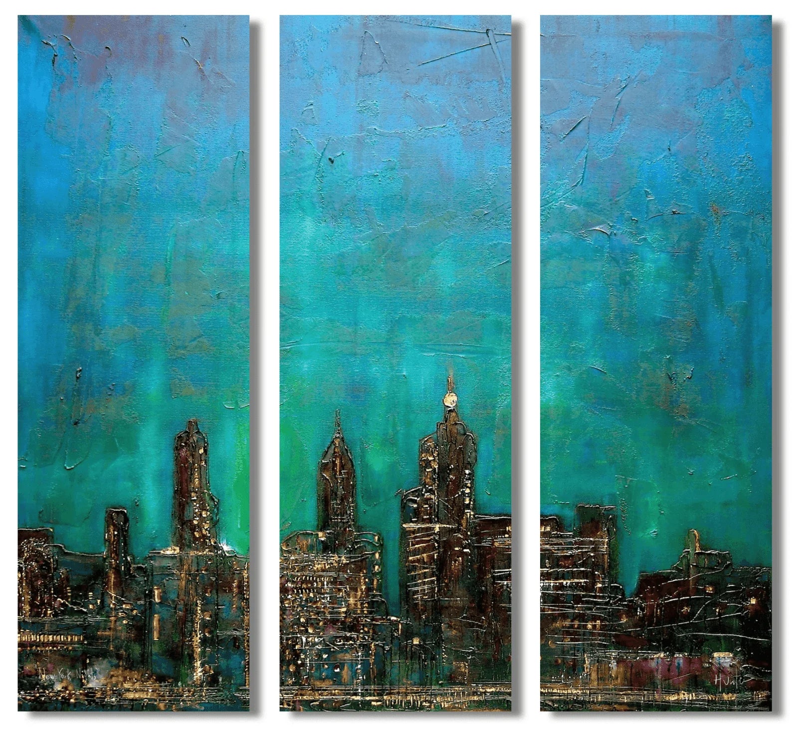 New York Nights Triptych | Statement Interior Wall Art from Scotland - World Gallery Worldwide Shipping Abstract Cityscape Triptych Hunter