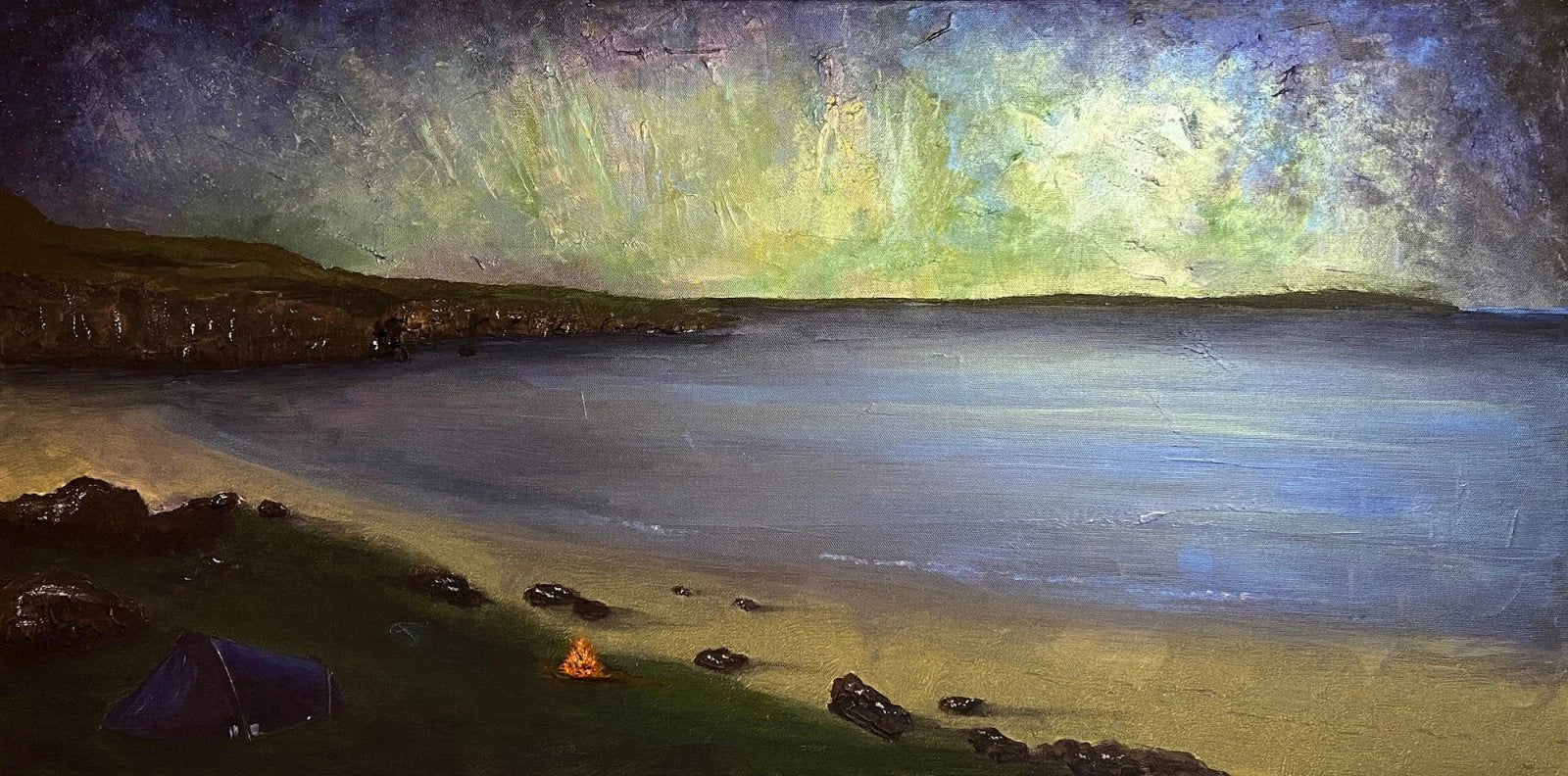 Commission Original Landscape Paintings of Scotland - Scottish Artist Kevin Hunter Worldwide Shipping Painting Coastal Campsite by Painting
