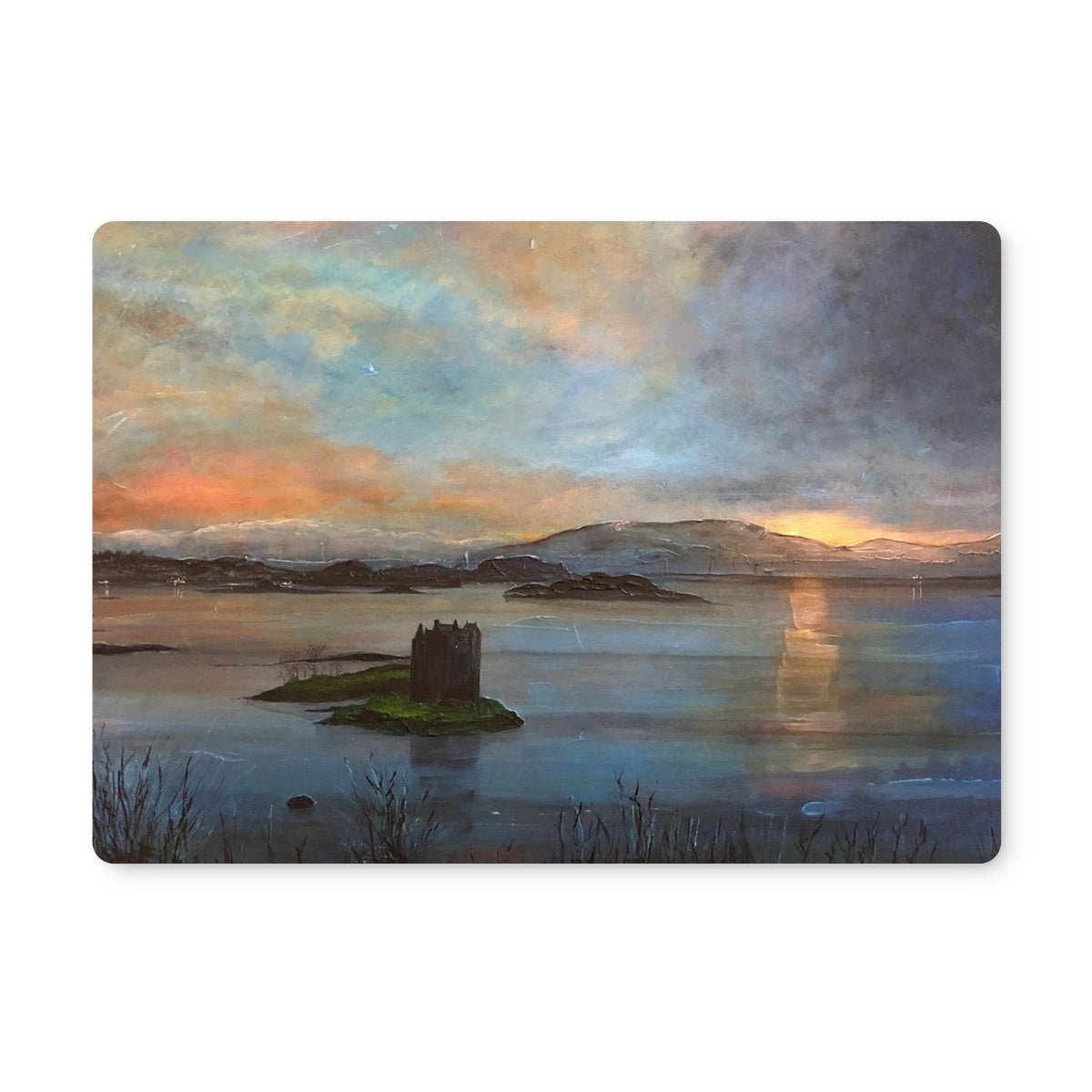 Castle Stalker Twilight Art Gifts Placemat-Placemats-Scottish Castles Art Gallery-6 Placemats-Paintings, Prints, Homeware, Art Gifts From Scotland By Scottish Artist Kevin Hunter