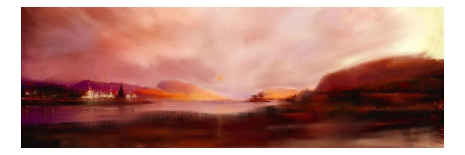 Plockton Sunset Panoramic Prints - Highlands & Lowlands Art Gallery Scotland Worldwide Shipping Landscape Painting Sunset Paintings