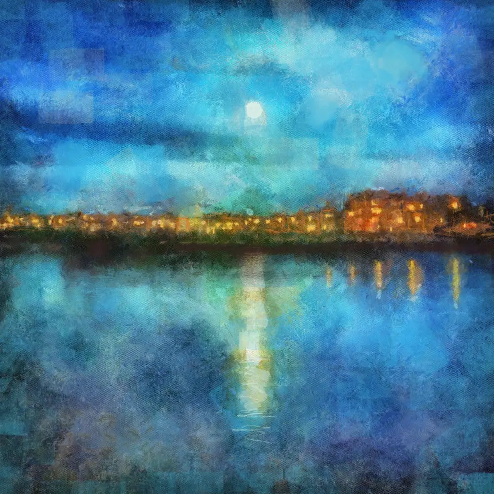 Impressionistic Edinburgh cityscape at night Portobello Moonlight Scottish art print