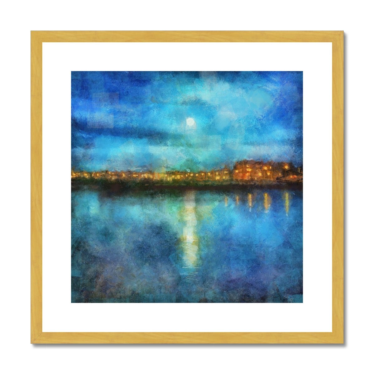 Portobello Moonlight Edinburgh Painting | Antique Framed & Mounted Prints From Scotland-Antique Framed & Mounted Prints-Edinburgh & Glasgow Art Gallery-20"x20"-Gold Frame-Paintings, Prints, Homeware, Art Gifts From Scotland By Scottish Artist Kevin Hunter