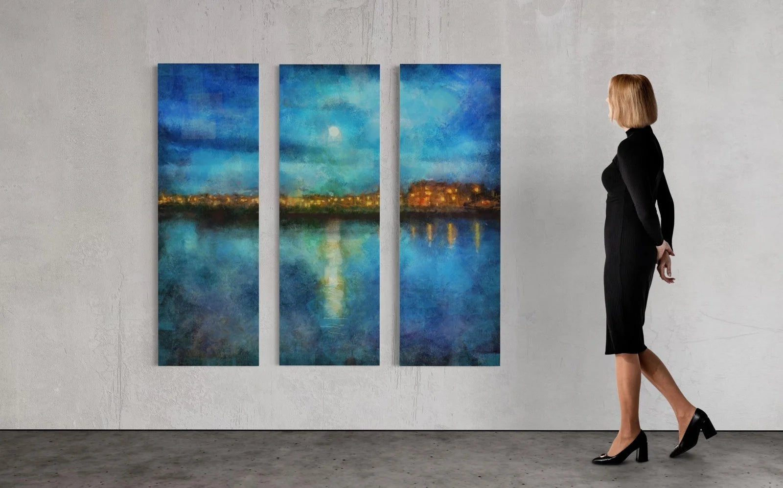 Portobello Moonlight Triptych | Statement Interior Wall Art from Scotland - Edinburgh & Glasgow Gallery Worldwide Shipping Triptych