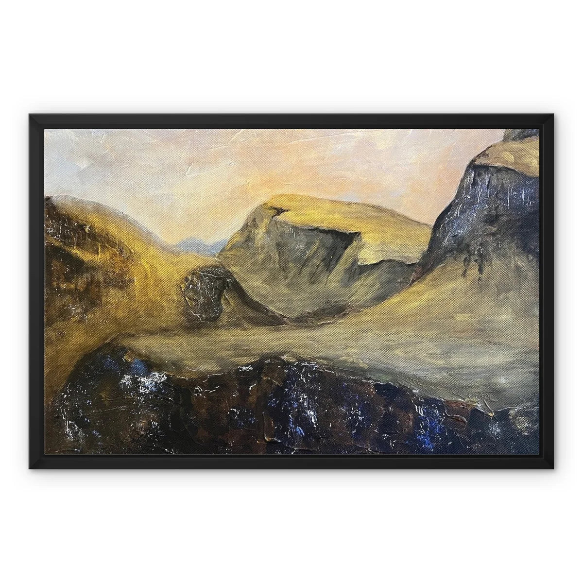 The Quiraing Framed Canvas - Skye Art Gallery Scotland Worldwide Shipping Scottish Landscape Paintings and Prints by Artist Hunter