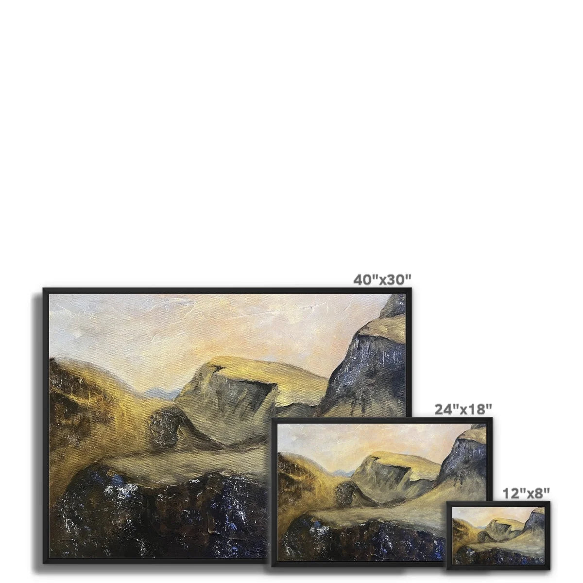 The Quiraing Framed Canvas - Skye Art Gallery Scotland Worldwide Shipping Scottish Landscape Paintings and Prints by Artist Hunter