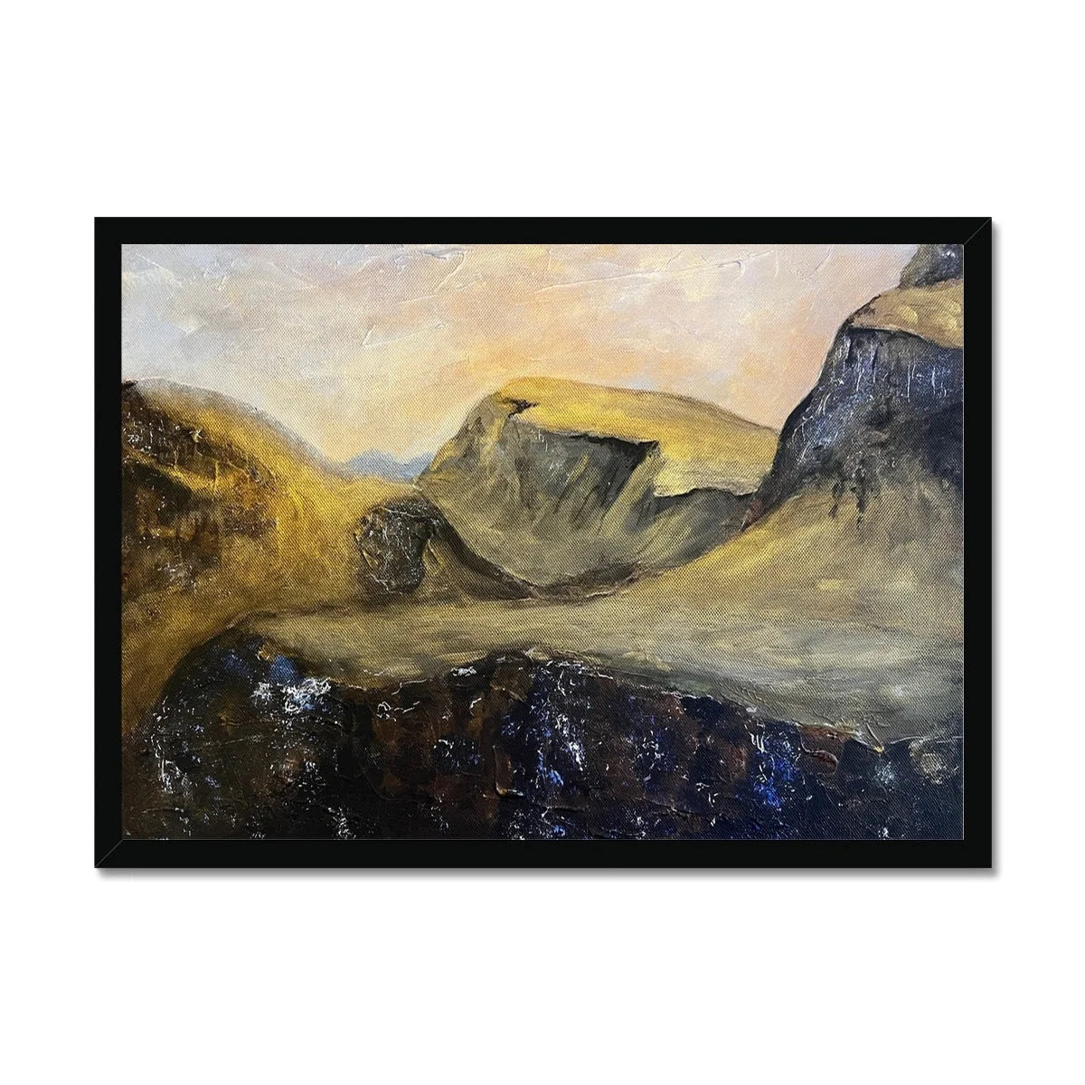 The Quiraing Framed Print - Skye Art Gallery Scotland Worldwide Shipping Scottish Landscape Paintings and Prints by Artist Hunter