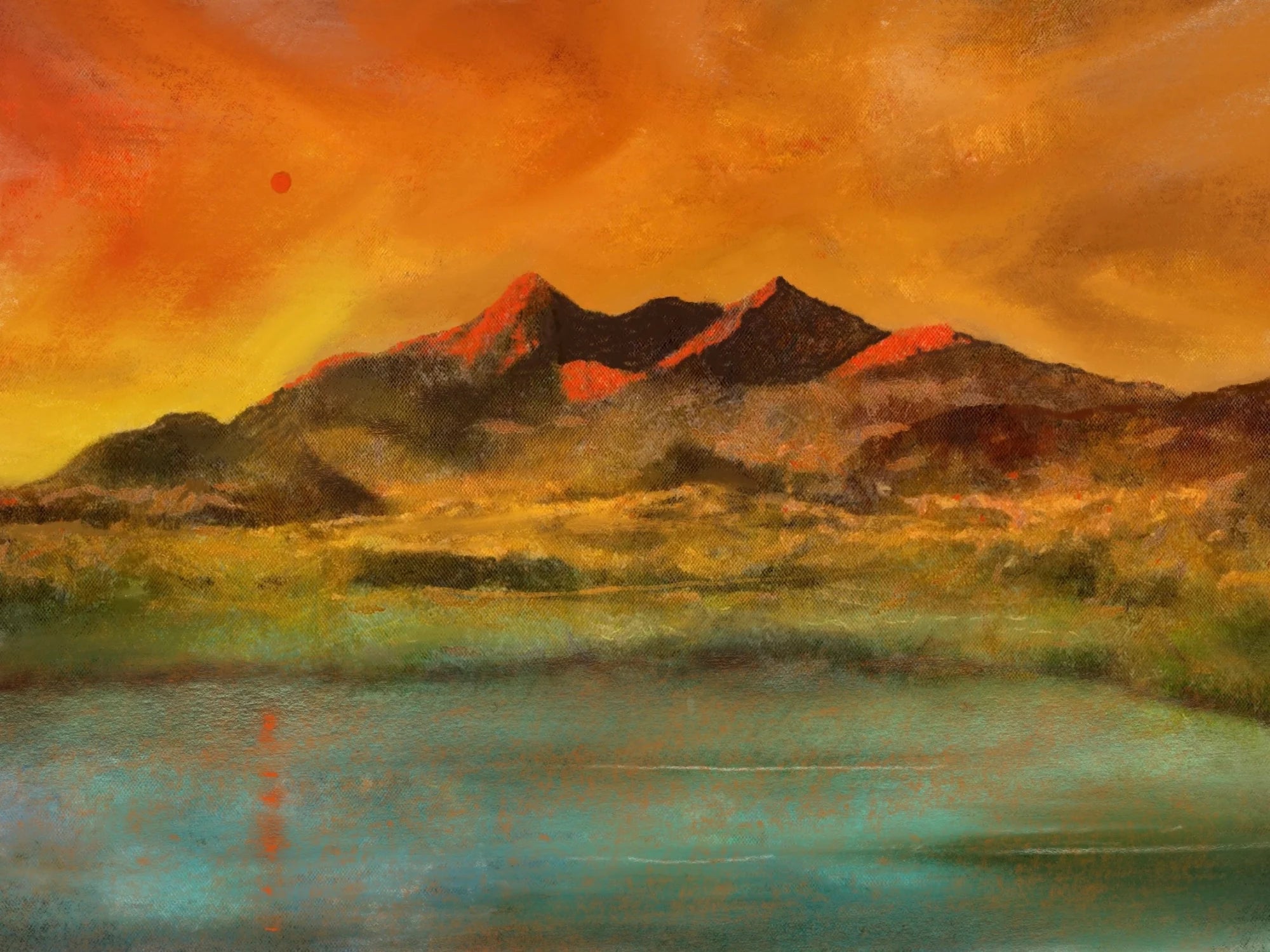 Red Moon Cuillin - Skye Art Gallery Scotland Worldwide Shipping Vibrant Impressionistic Painting Kevin Hunter Portfolio Giclee Prints