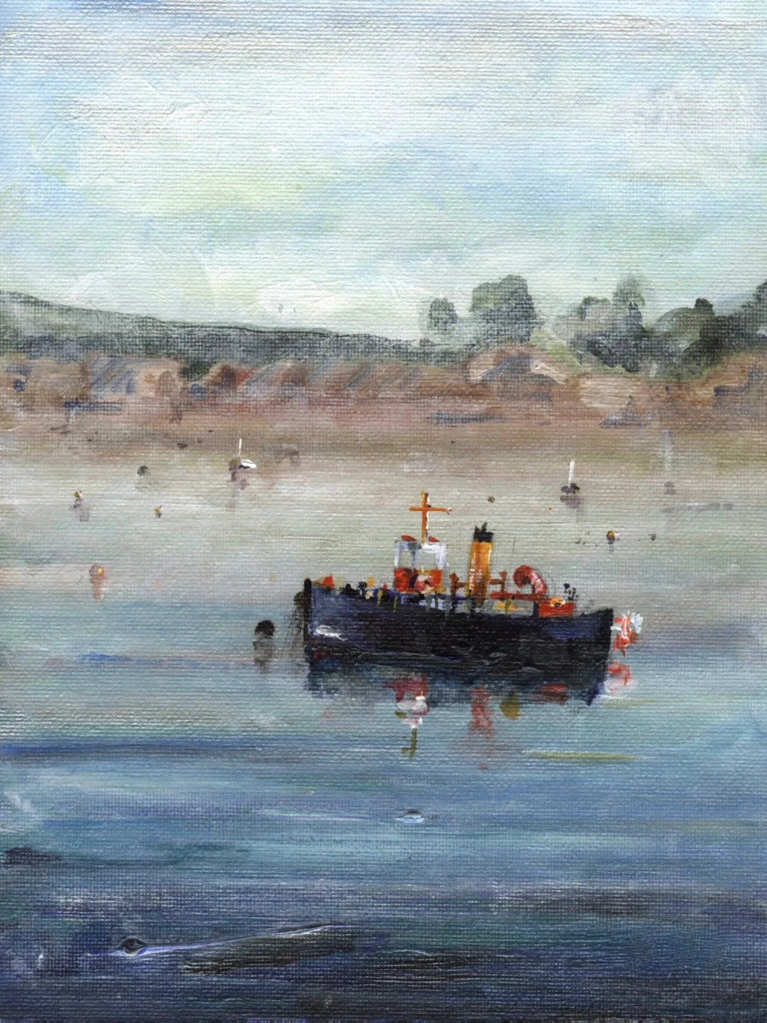 River Clyde Tug i - Art Gallery Scotland Worldwide Shipping Dark-hulled Boat Prominent Kevin Hunter Portfolio Giclee Prints | Scottish