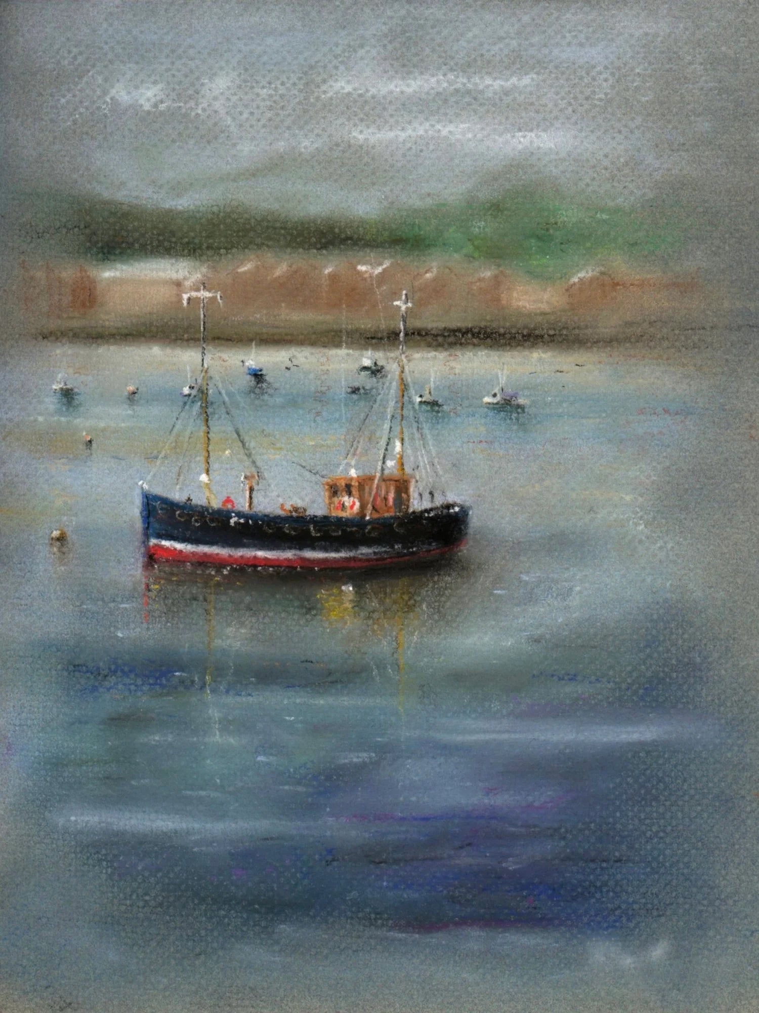 River Clyde Tug Ii - Art Gallery Scotland Worldwide Shipping Dark-hulled Boat Red Kevin Hunter Portfolio Giclee Prints | Scottish Artist