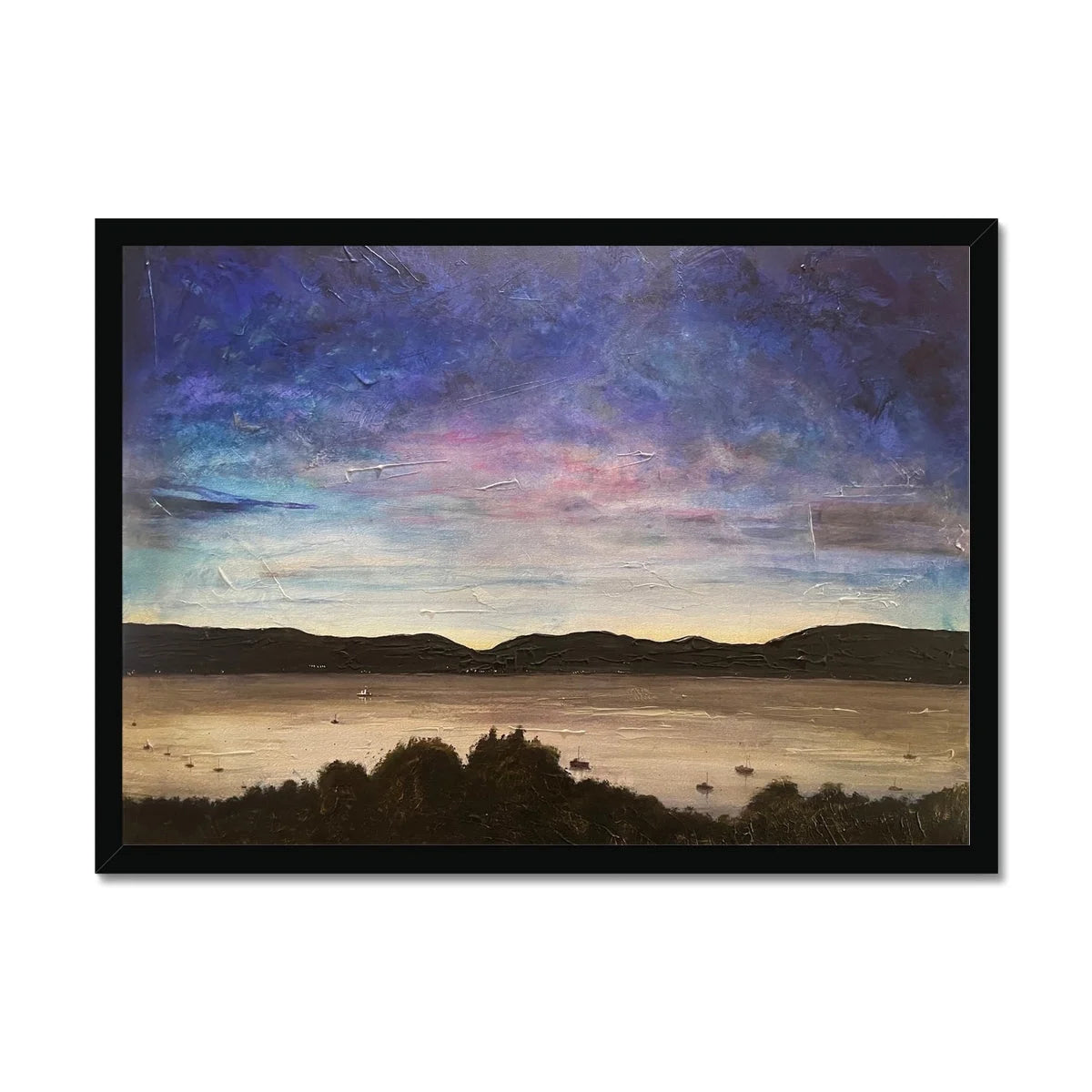 River Clyde Twilight Framed Print - Art Gallery Scotland Worldwide Shipping Scottish Artist Fine Prints and Paintings Collection by Hunter