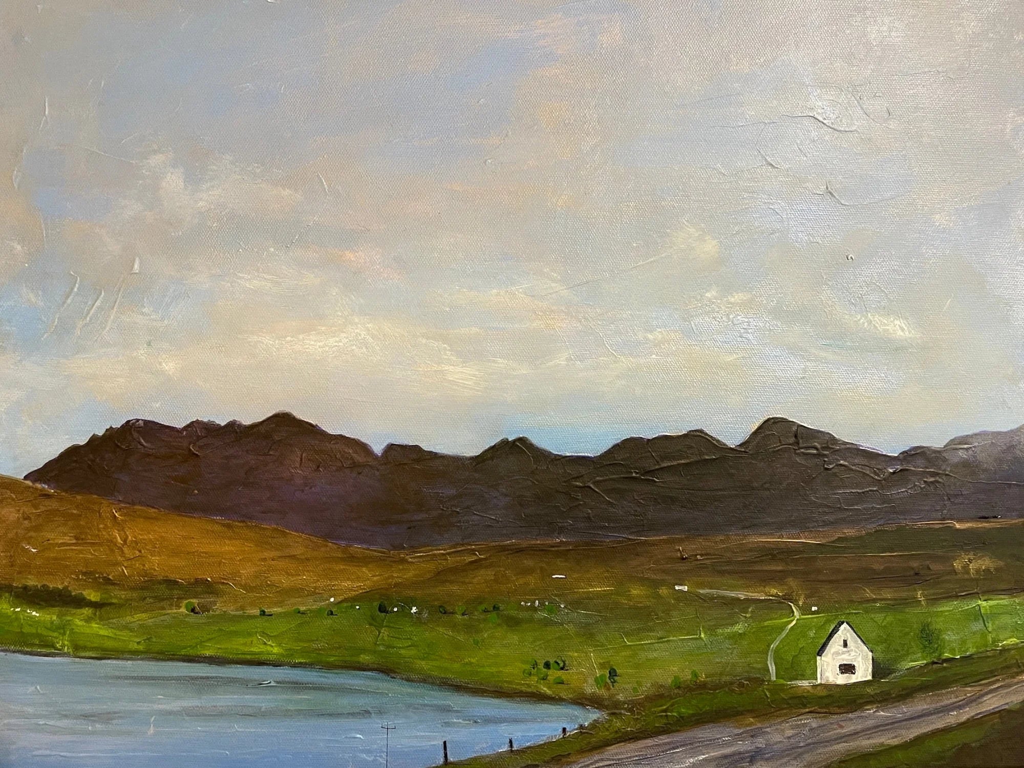 The Road to Carbost - Skye Art Gallery Scotland Worldwide Shipping Landscape Painting White Kevin Hunter Portfolio Giclee Prints