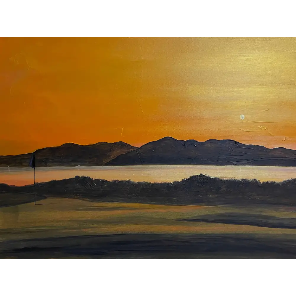 Sunset painting of 5th green at Royal Troon Golf Course by Scottish artist art prints